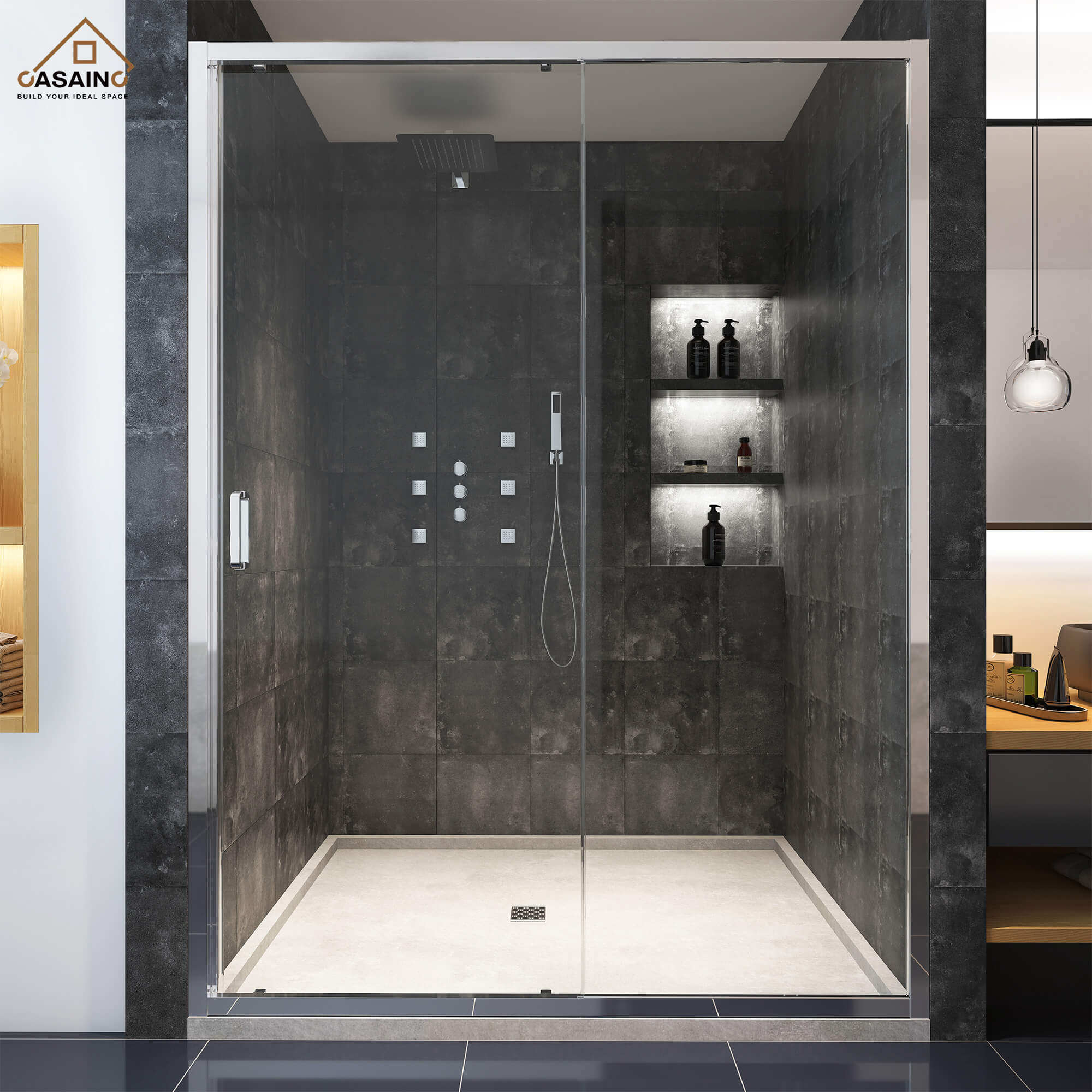 60" x 72" Framed Single Sliding Shower Door in Chrome/Brushed Nickel/M