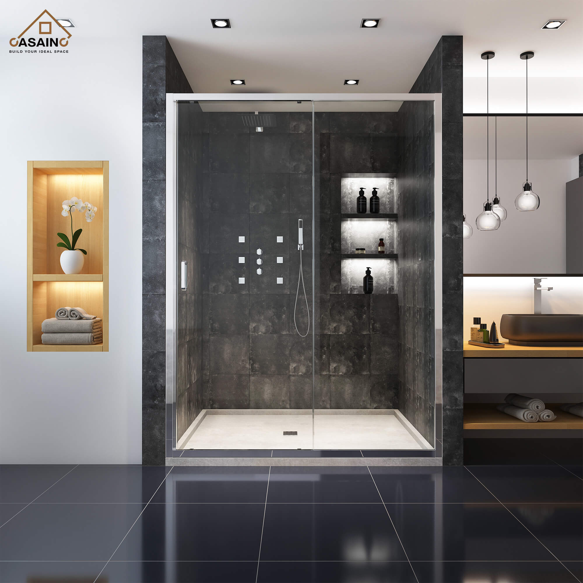 60" x 72" Framed Single Sliding Shower Door in Chrome/Brushed Nickel/M