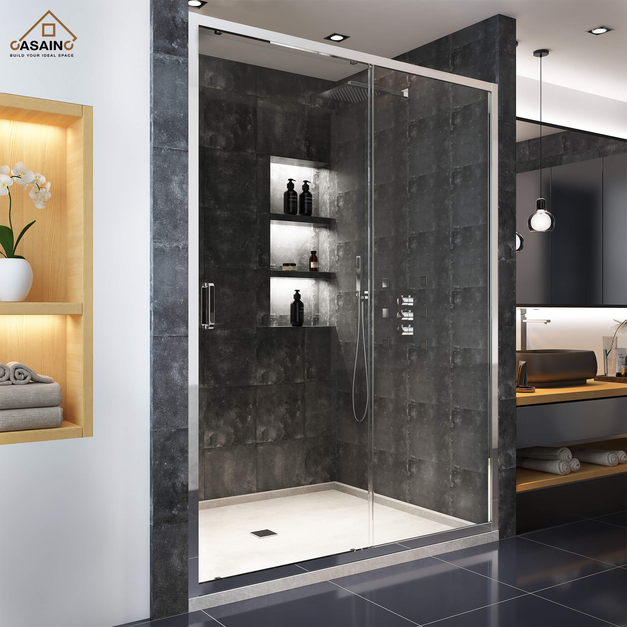 60" x 72" Framed Single Sliding Shower Door in Chrome/Brushed Nickel/M