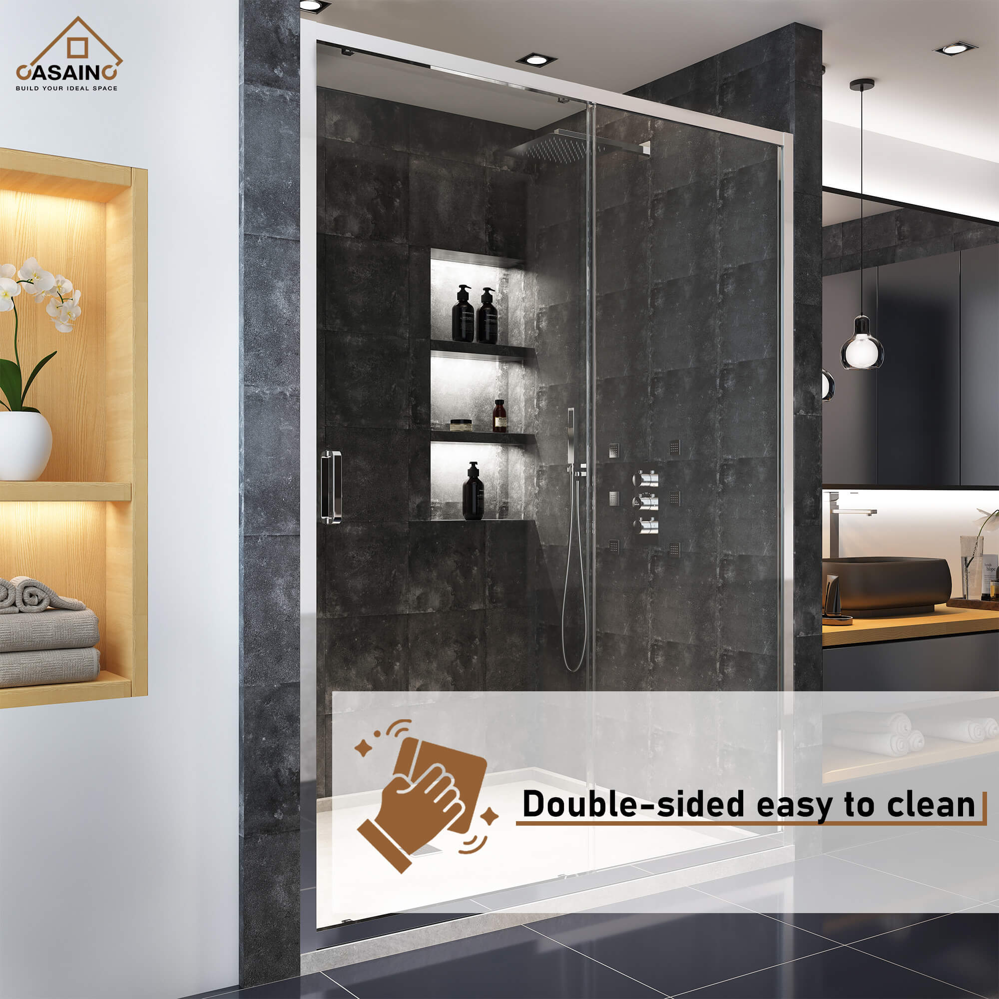 60" x 72" Framed Single Sliding Shower Door in Chrome/Brushed Nickel/M