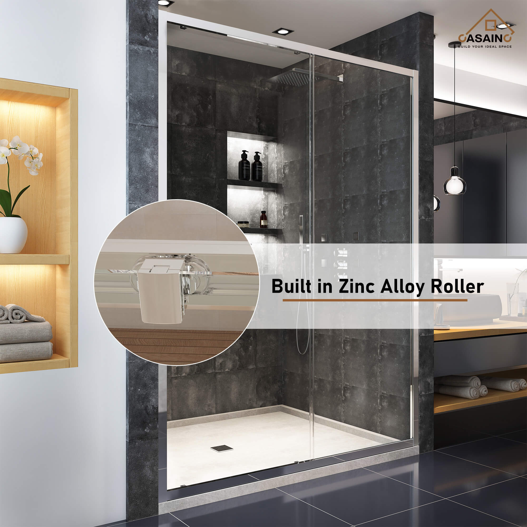 60" x 72" Framed Single Sliding Shower Door in Chrome/Brushed Nickel/M