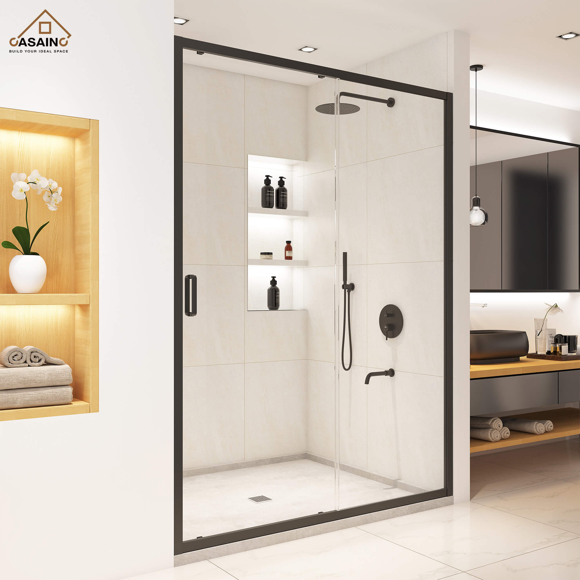 60" x 72" Framed Single Sliding Shower Door in Chrome/Brushed Nickel/M
