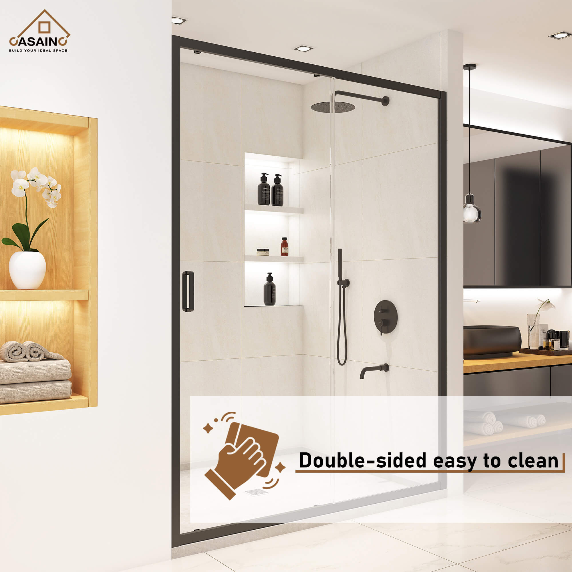 60" x 72" Framed Single Sliding Shower Door in Chrome/Brushed Nickel/M