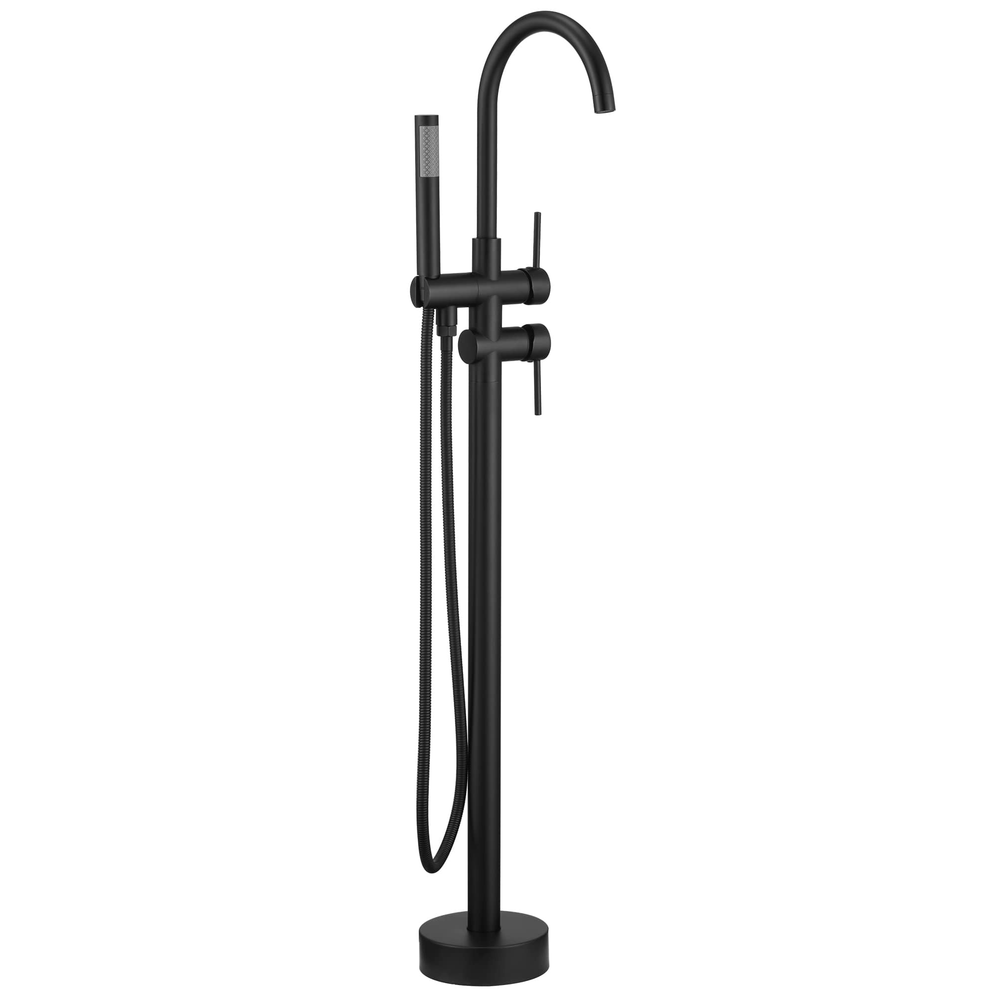 Double-Handles Floor-Mount High Arch Tub Faucet High Flow Bathroom Tub Filler with Handshower