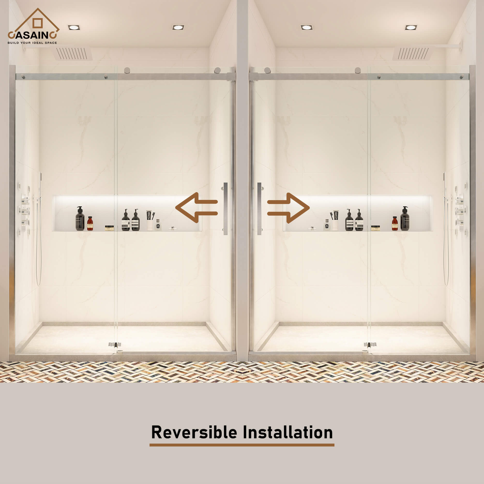 60"x76" Frameless Single Sliding Shower Door in Chrome/Brushed Nickel/