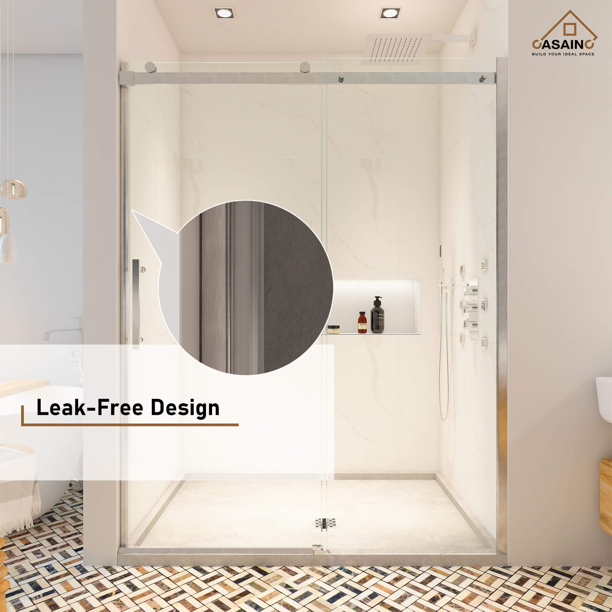 60"x76" Frameless Single Sliding Shower Door in Chrome/Brushed Nickel/