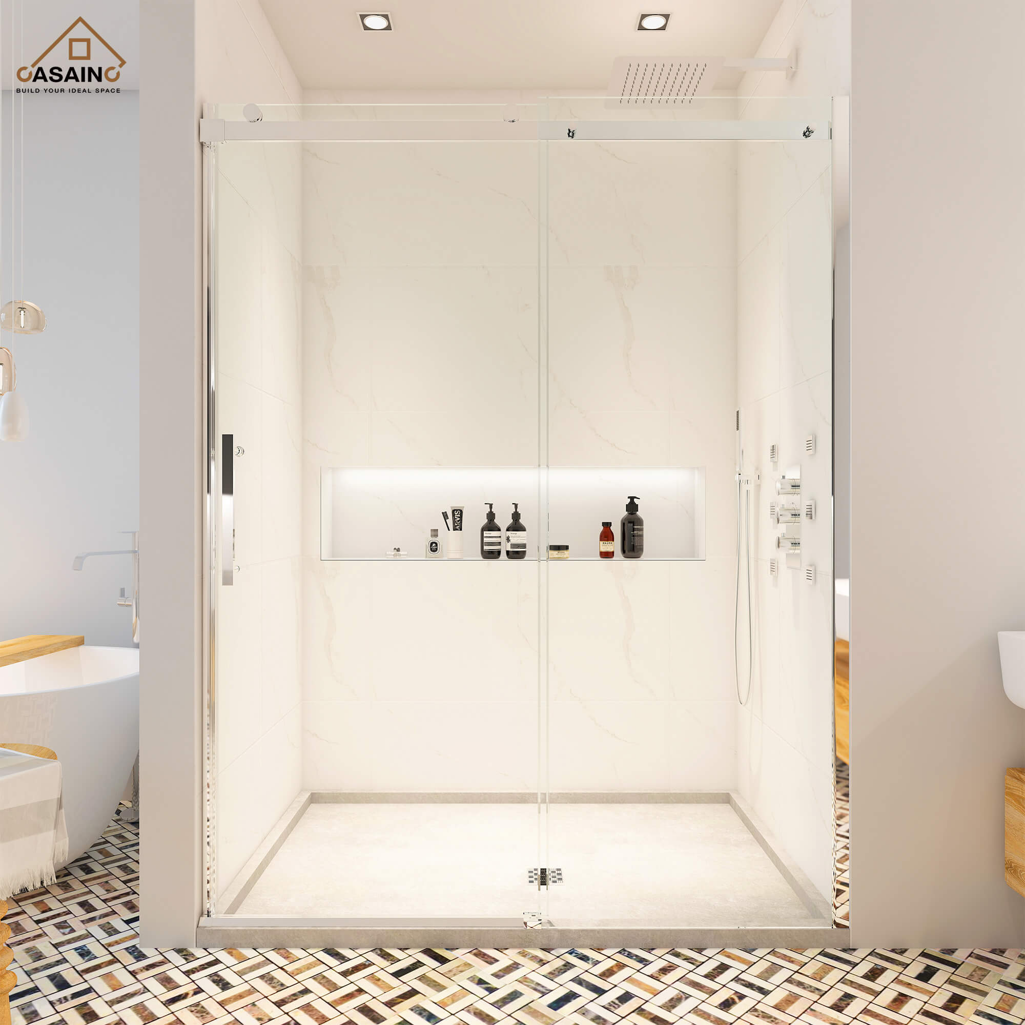 60"x76" Frameless Single Sliding Shower Door in Chrome/Brushed Nickel/