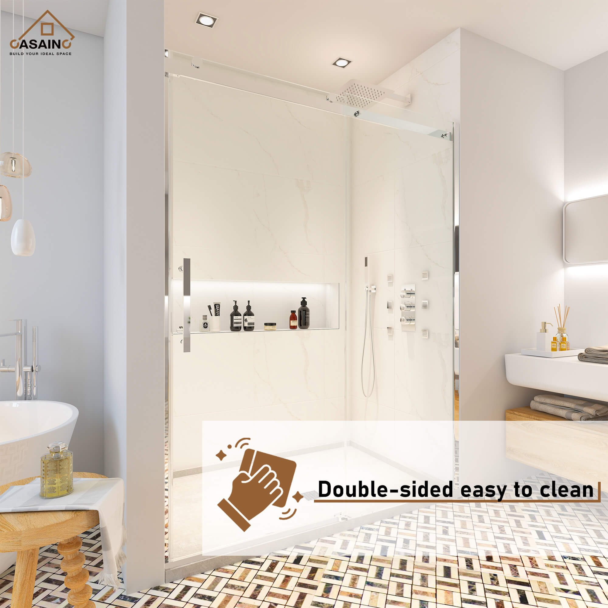 60"x76" Frameless Single Sliding Shower Door in Chrome/Brushed Nickel/