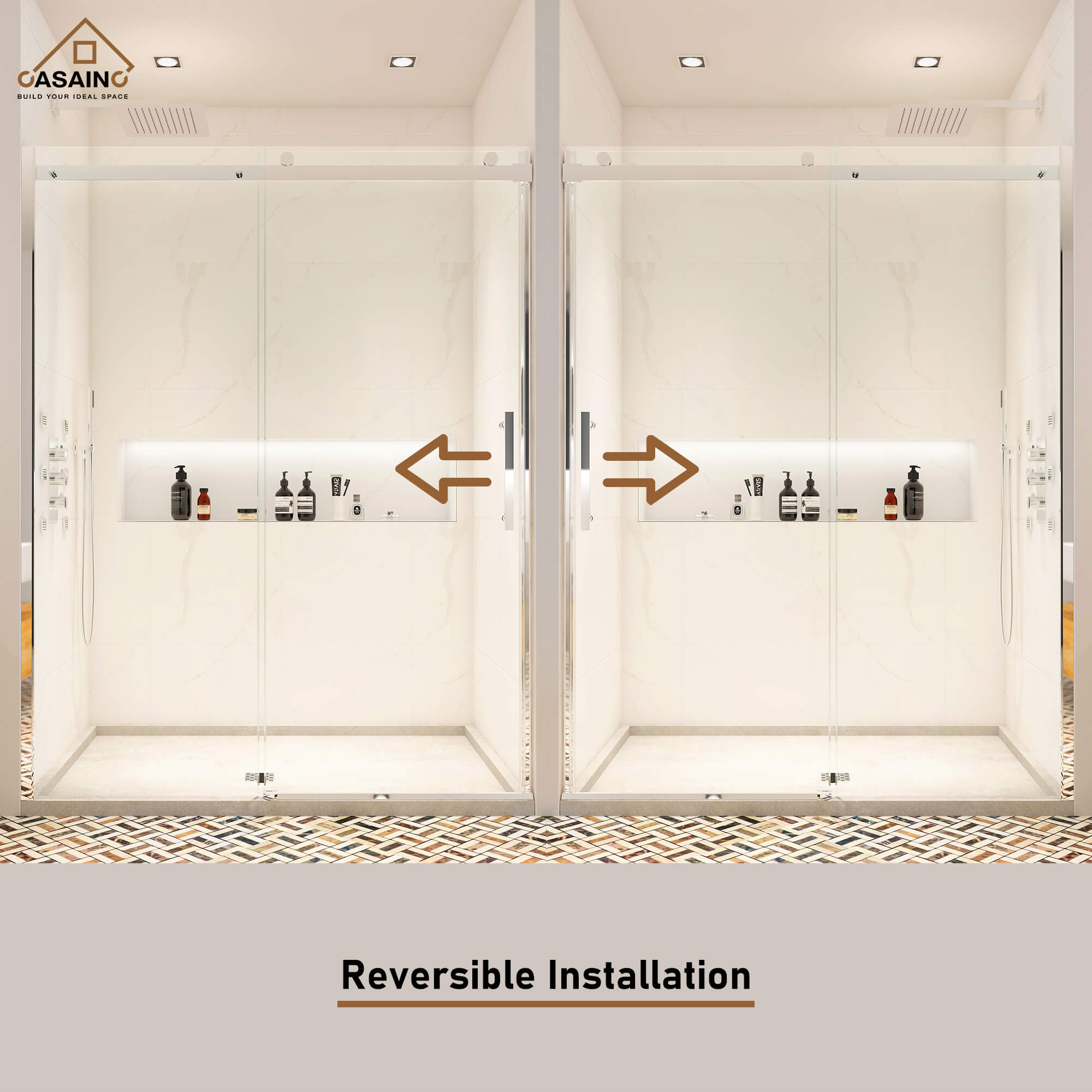 60"x76" Frameless Single Sliding Shower Door in Chrome/Brushed Nickel/