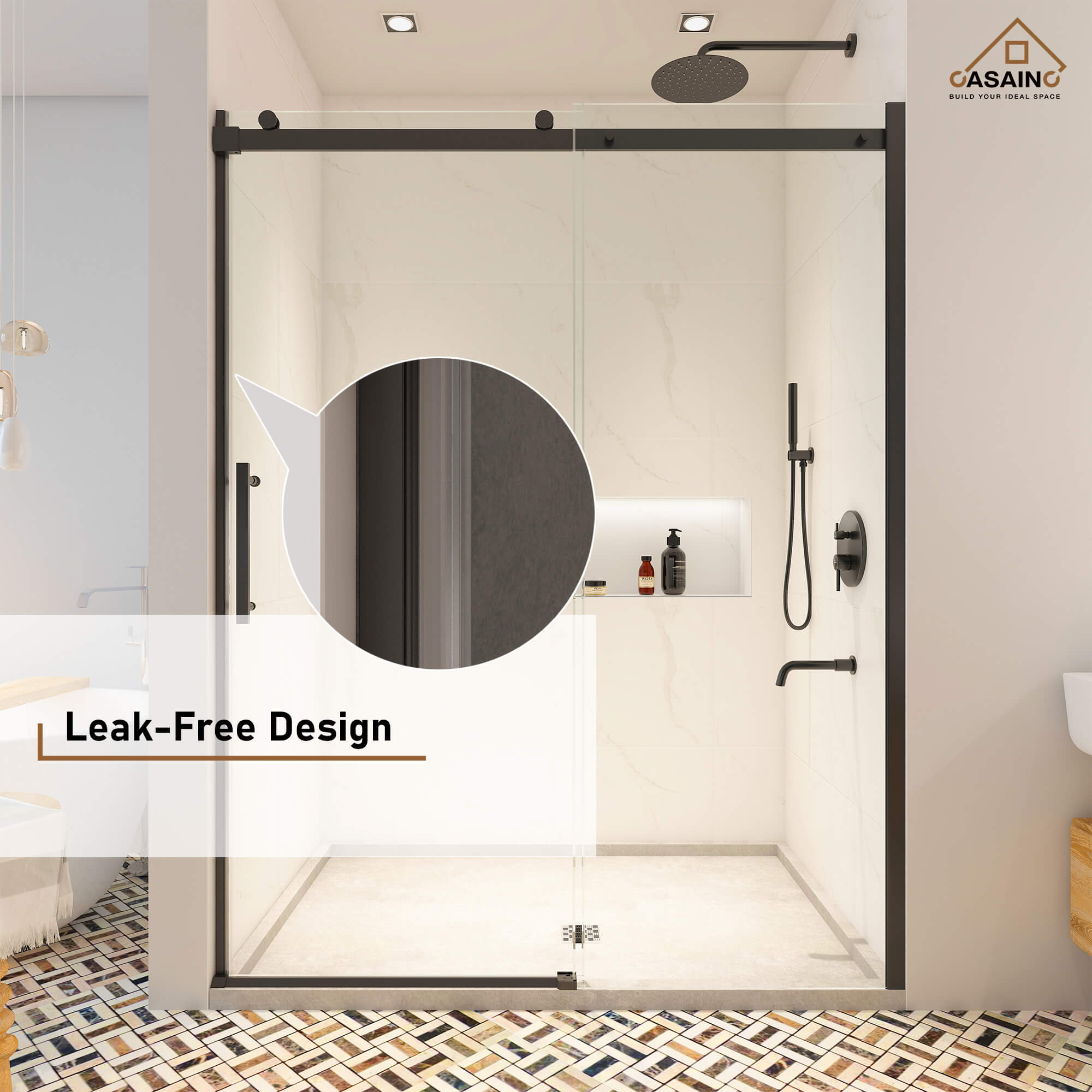 60"x76" Frameless Single Sliding Shower Door in Chrome/Brushed Nickel/