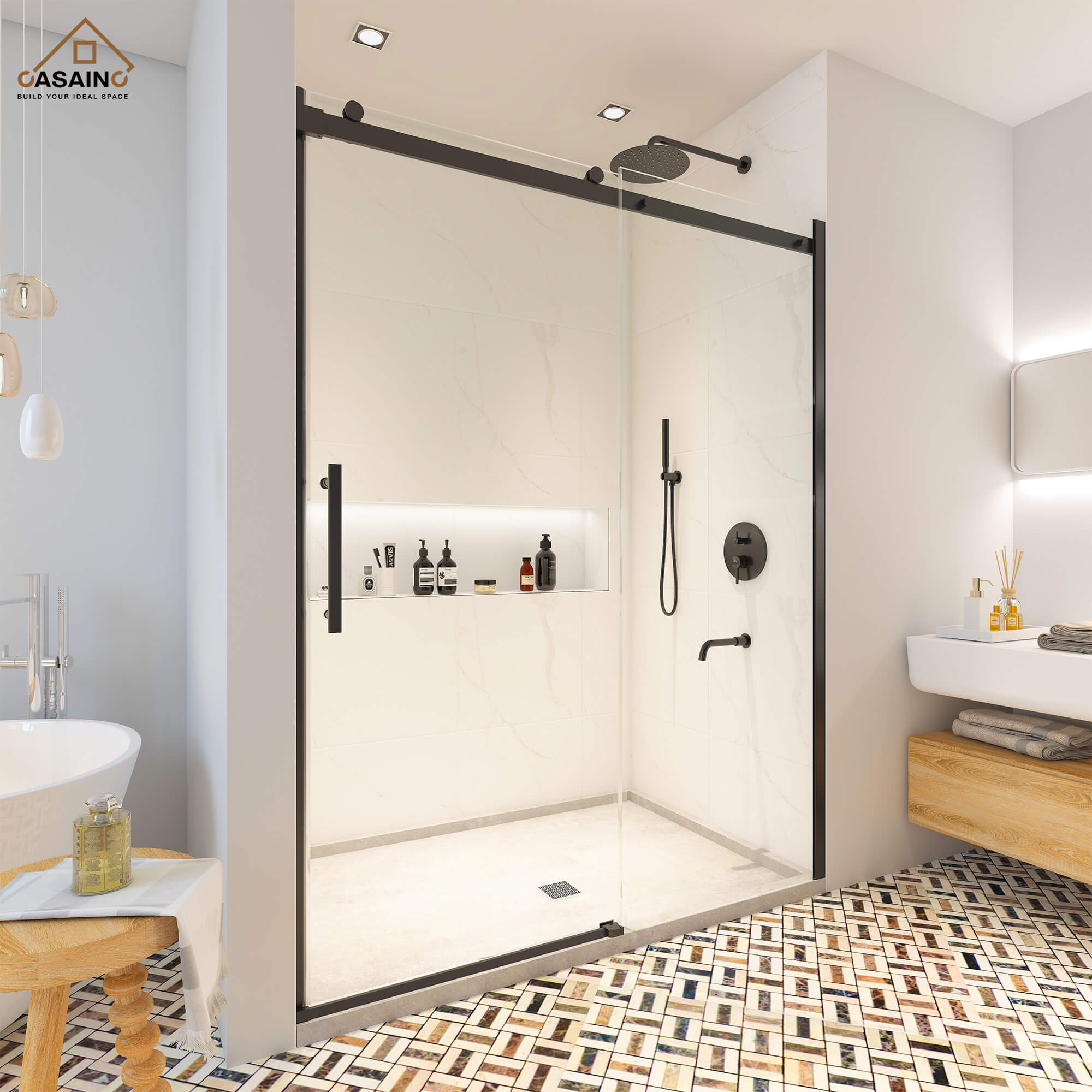 60"x76" Frameless Single Sliding Shower Door in Chrome/Brushed Nickel/