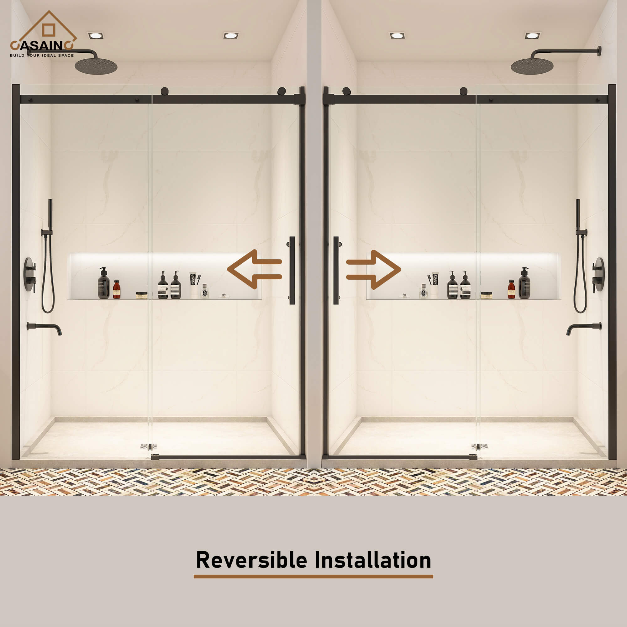 60"x76" Frameless Single Sliding Shower Door in Chrome/Brushed Nickel/