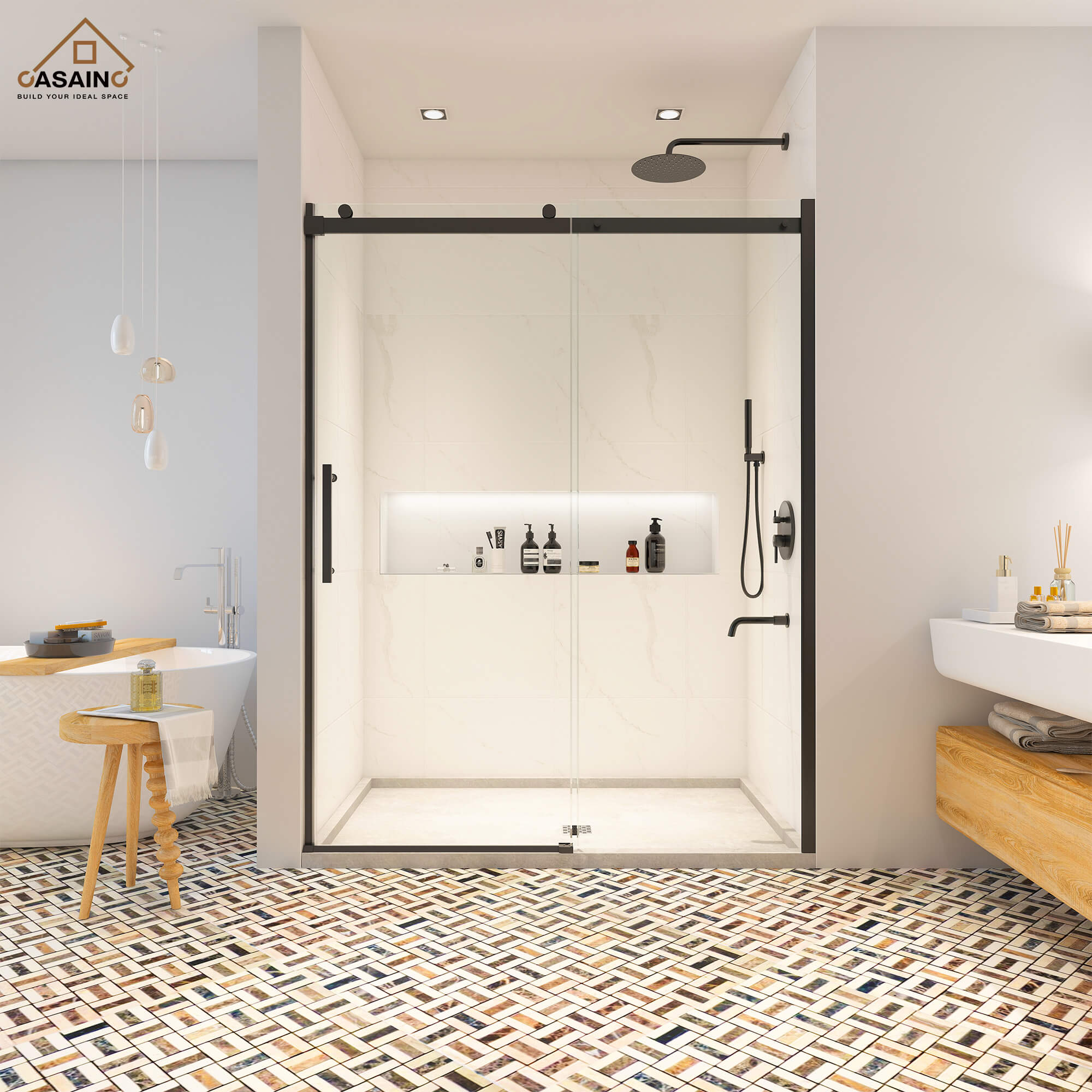 60"x76" Frameless Single Sliding Shower Door in Chrome/Brushed Nickel/