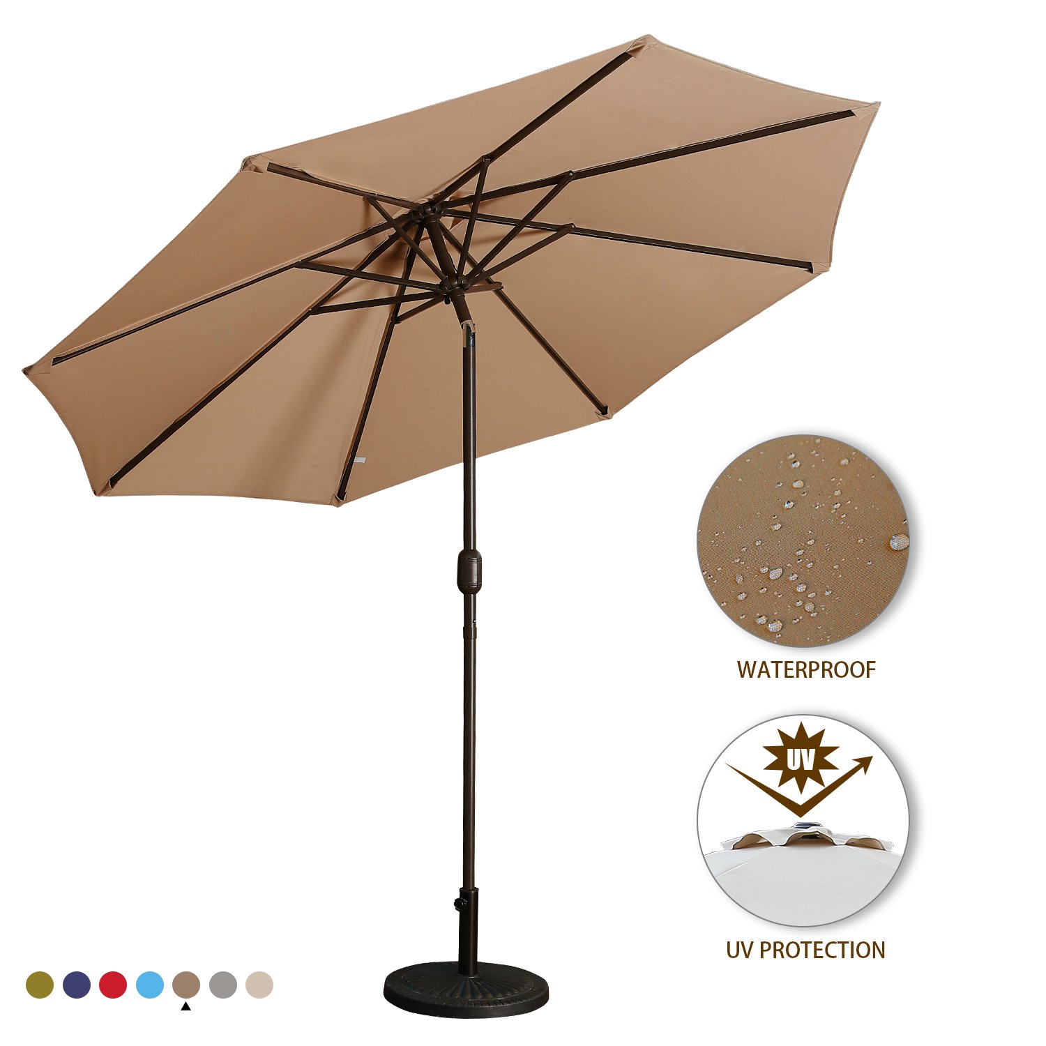 9ft Patio Umbrella Outdoor Umbrella Patio Market Umbrella with Push Button Tilt and Crank-CASAINC