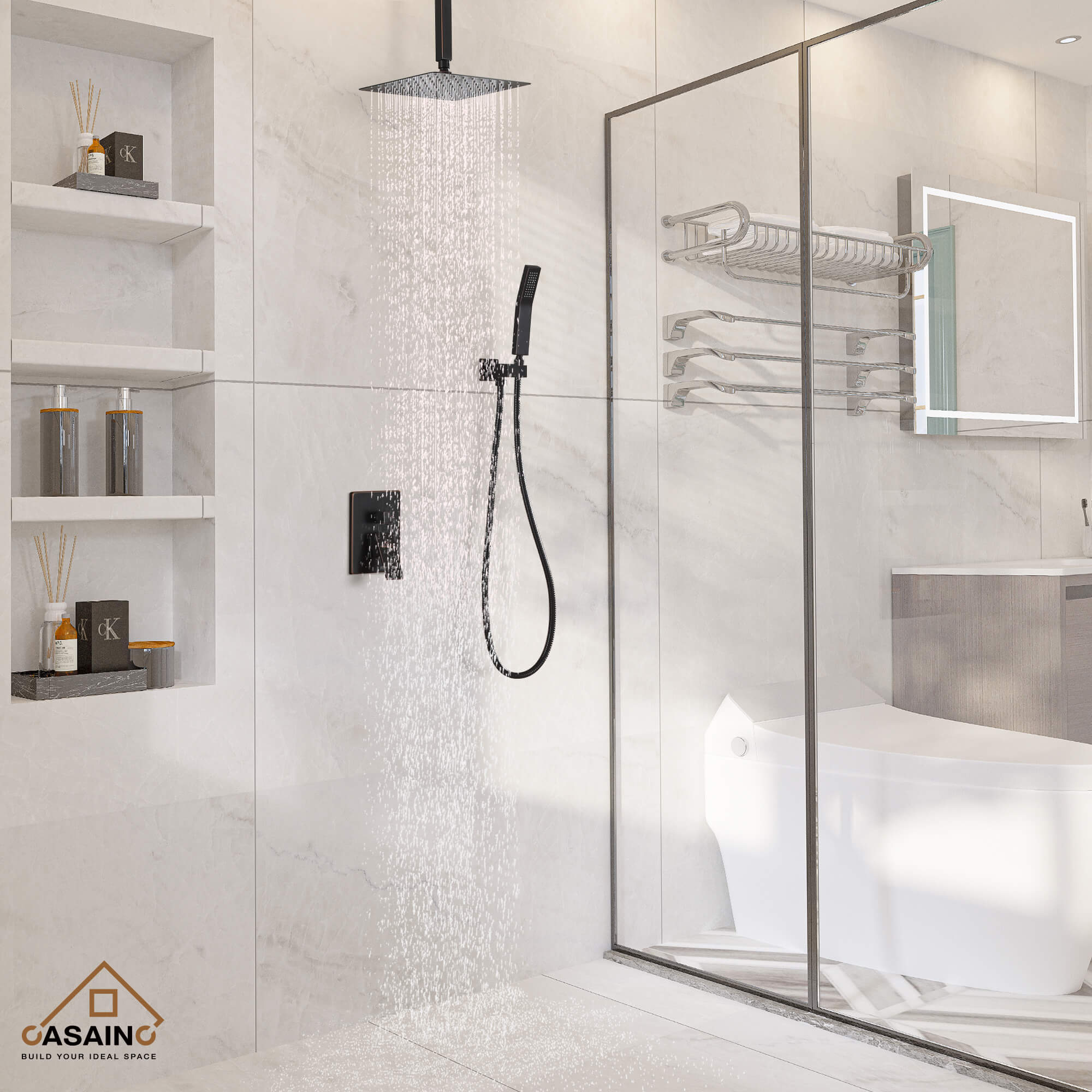 Casainc 2-Function Ceiling-Mounted Shower System with Handheld Shower in Oil Rubbed Bronze