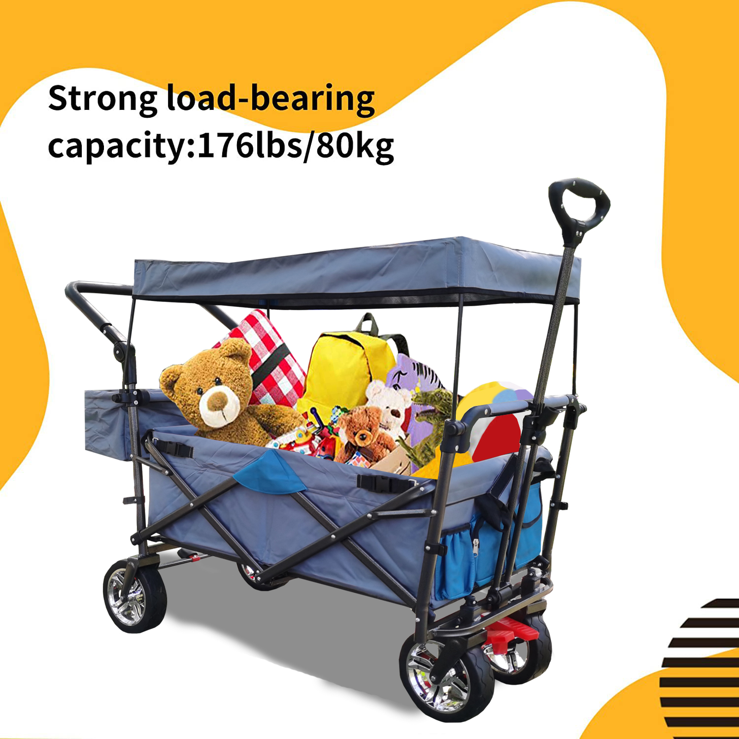 Push  Pull Utility Folding Wagon with Removable Canopy-CASAINC