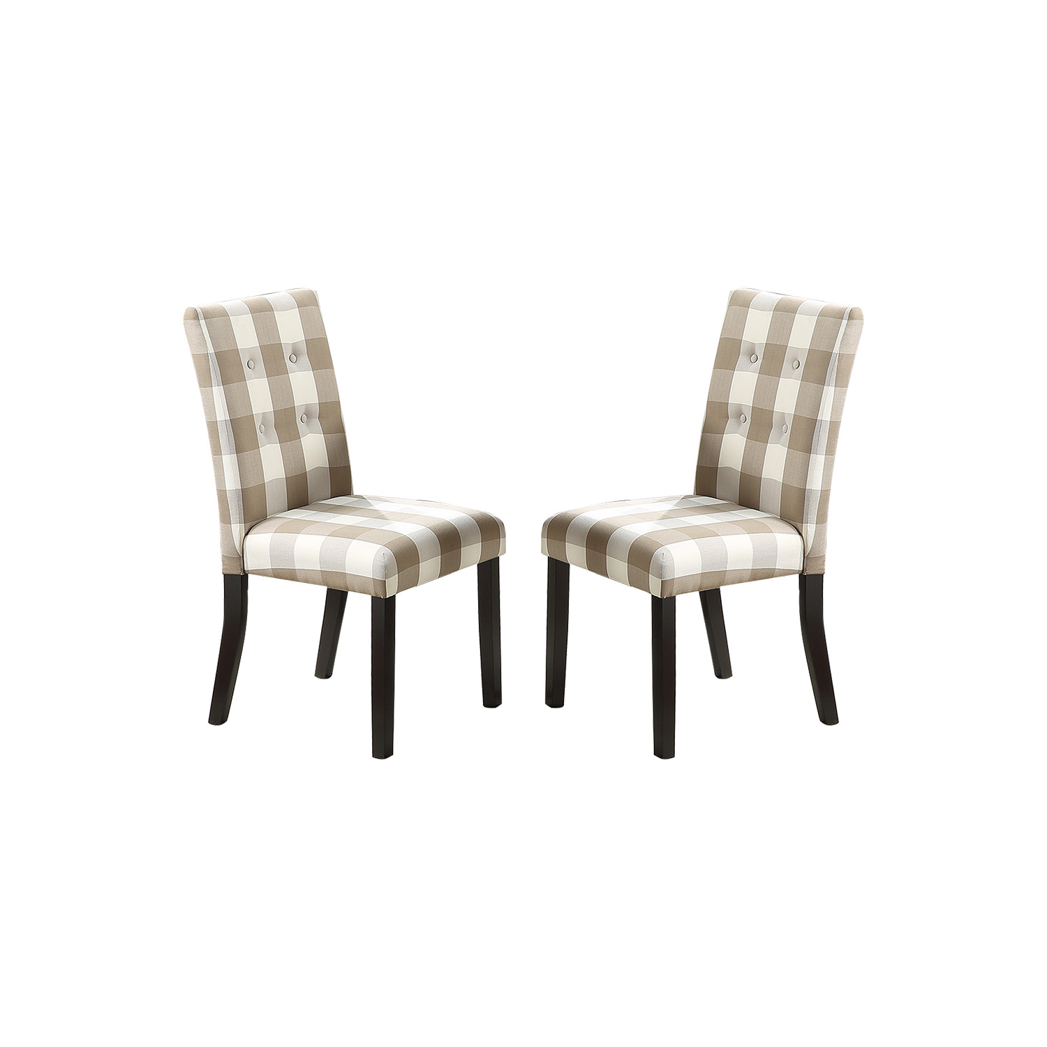 Beige Grid Patterned Fabric Upholstered Side Chairs, Black (Set of 2)-CASAINC