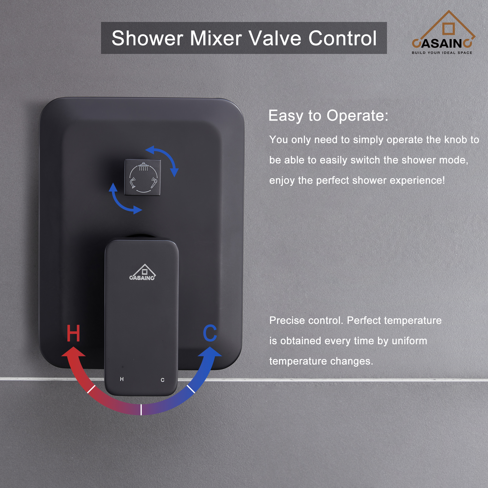 CASAINC 10 inch Square Wall-mounted rain shower faucet with pressure balanced valve