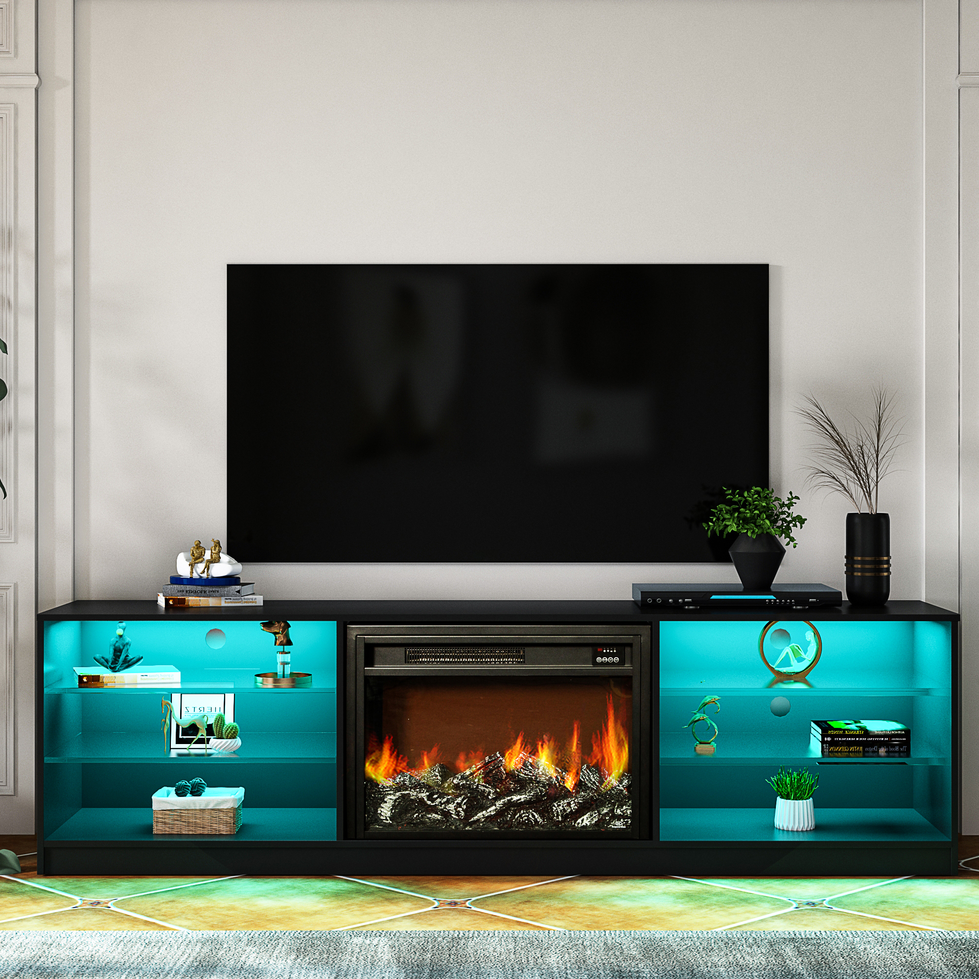 Electric Fireplace TV Console, Black-CASAINC