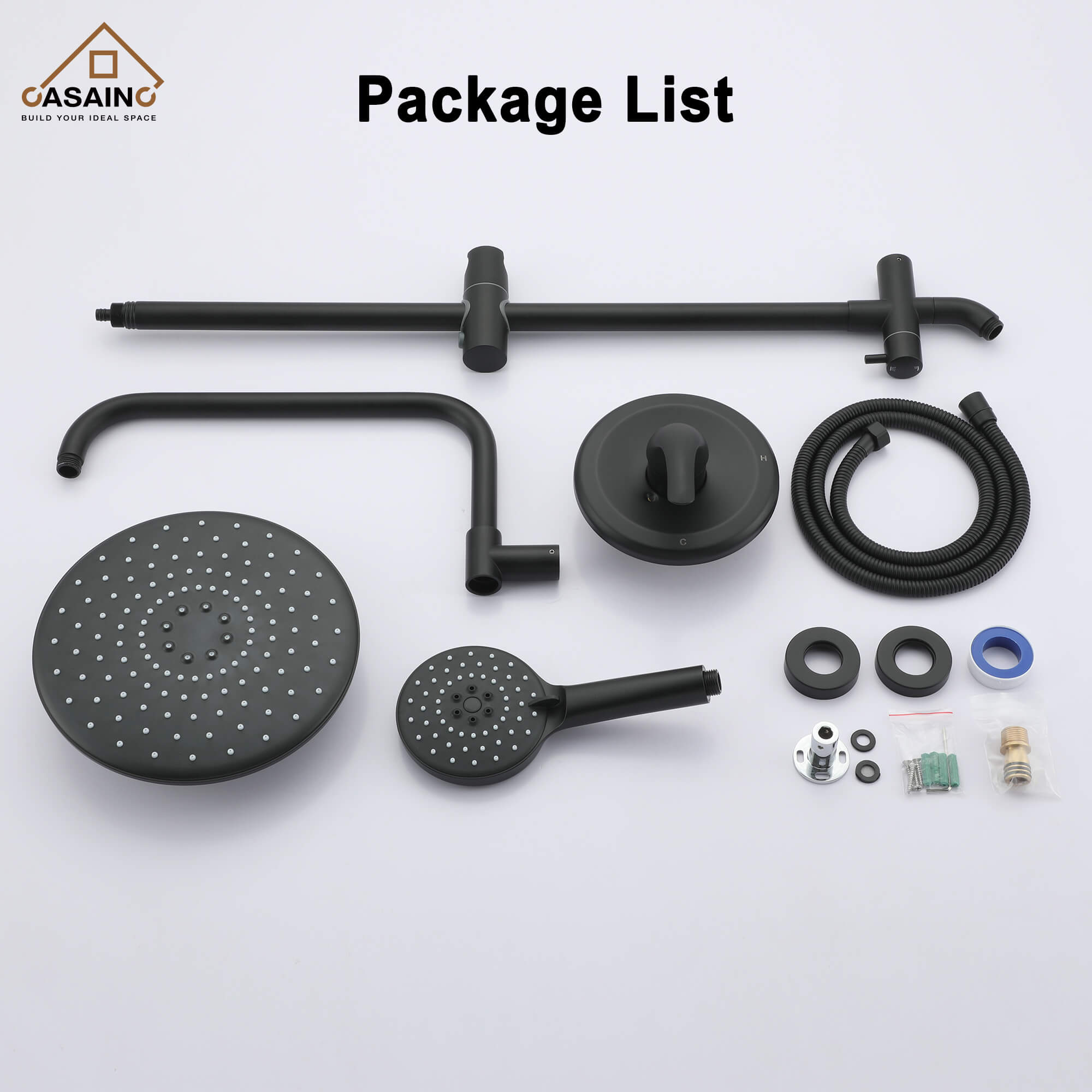 Casainc Matte Black 3-Spray Patterns Built-in Shower System
