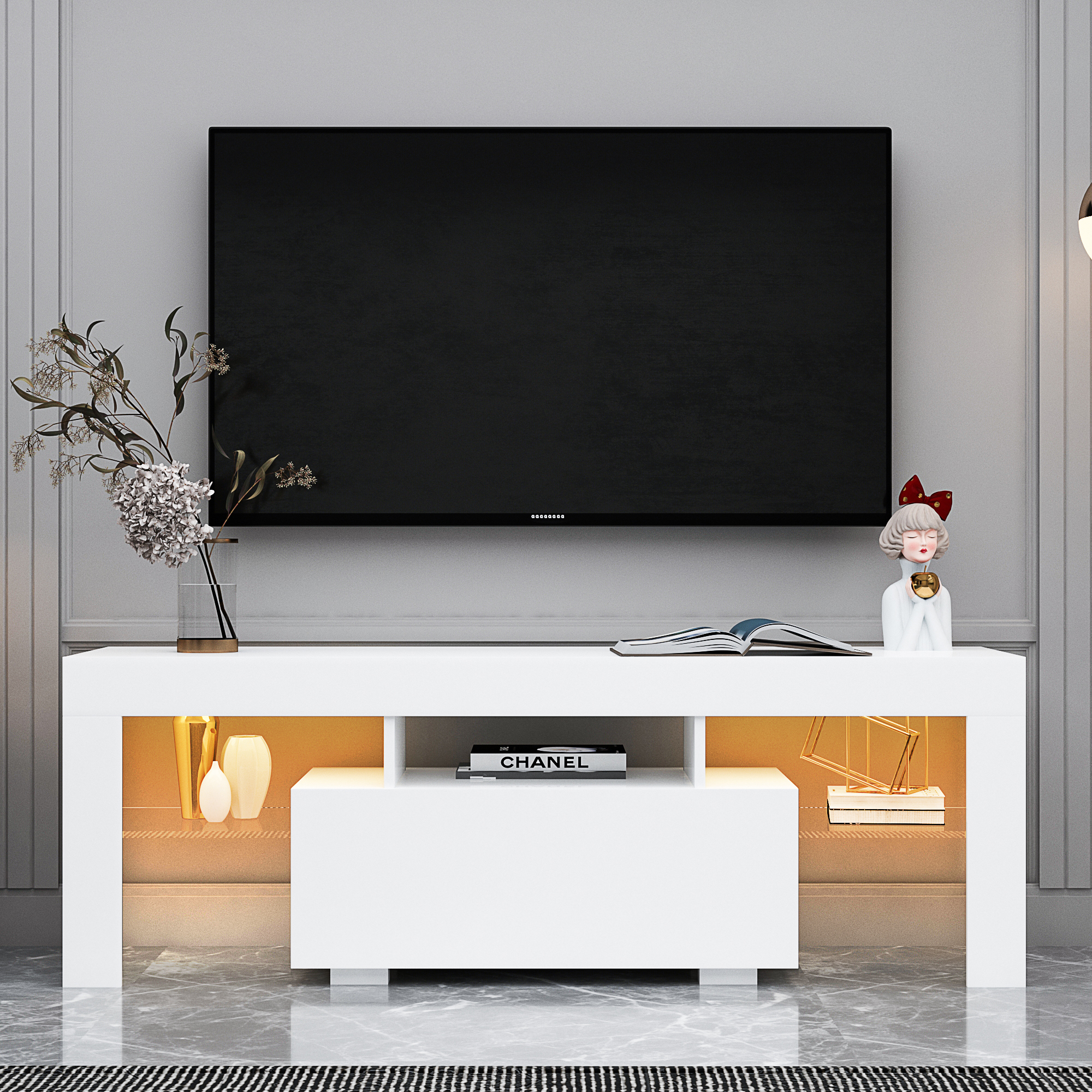 Entertainment TV Stand, Large TV Stand TV Base Stand with LED Light TV Cabinet.-CASAINC
