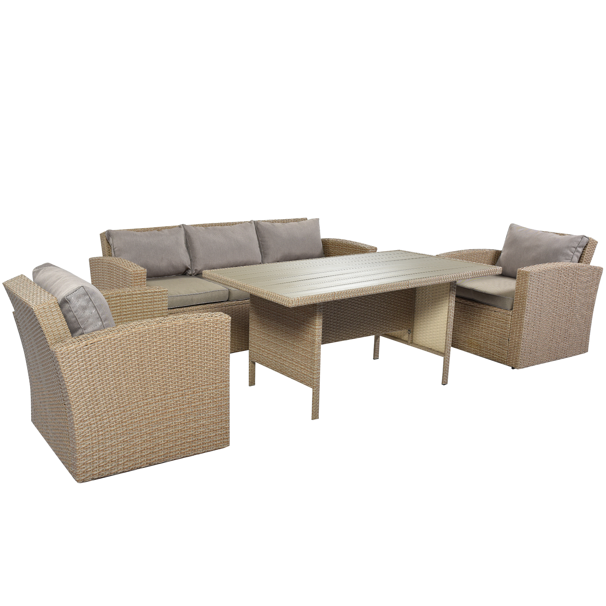 Outdoor Patio Furniture Set 4-Piece Conversation Set Wicker Furniture Sofa Set with Grey Cushions-CASAINC