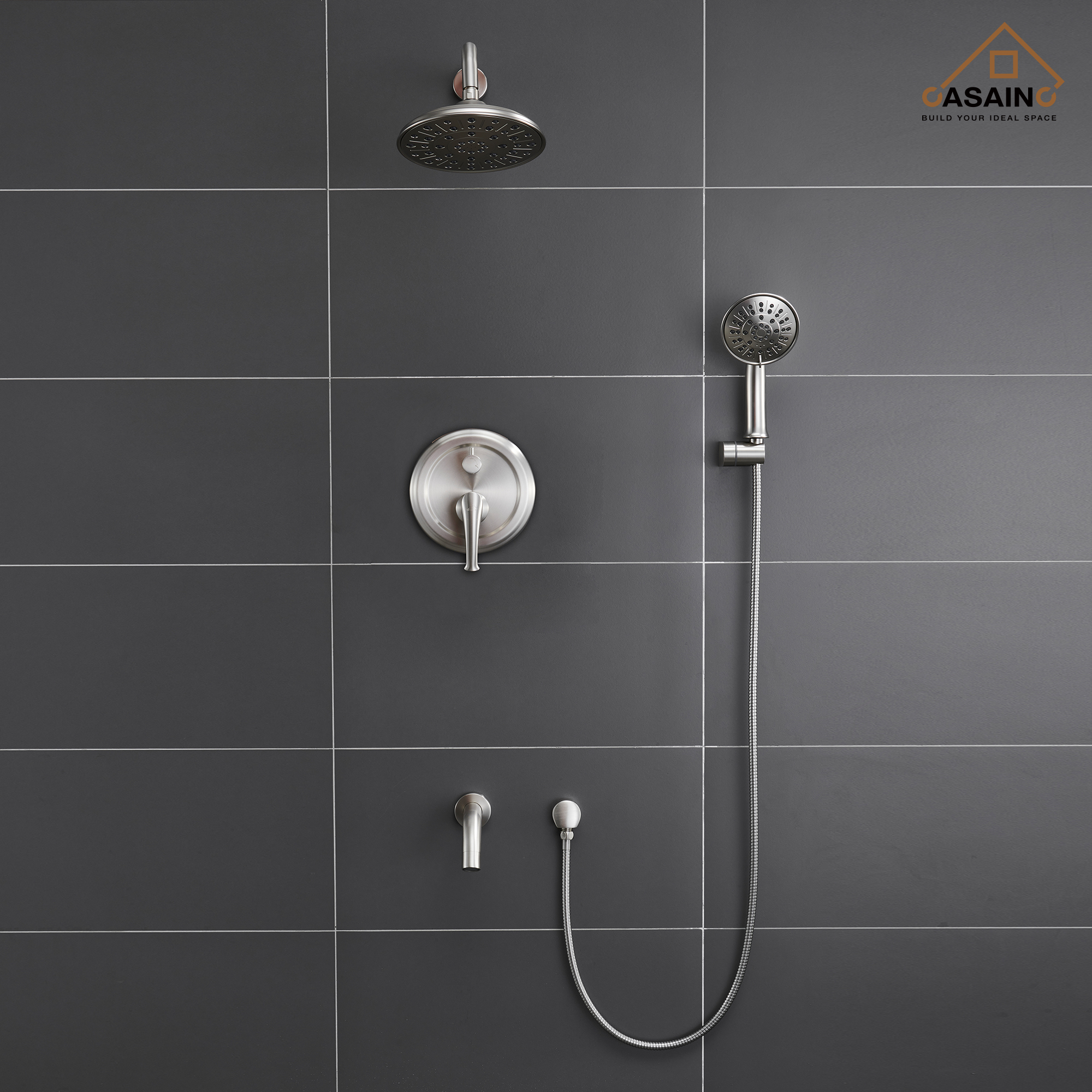 CASAINC 8.3 inch Wall-mounted rain shower faucet with pressure balanced valve