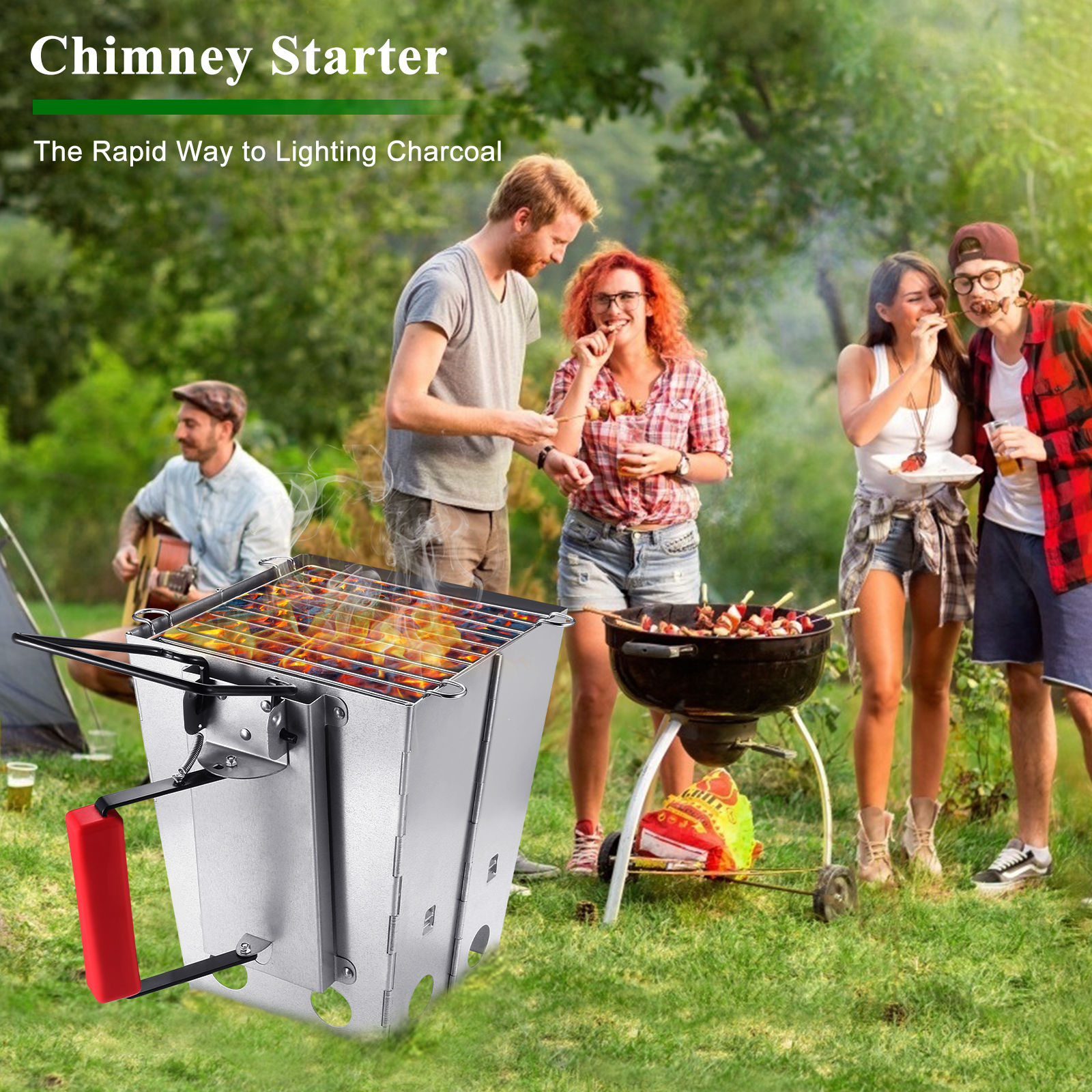 YSSOA Charcoal Chimney Starter Foldable, Collapsible, Silver-CASAINC