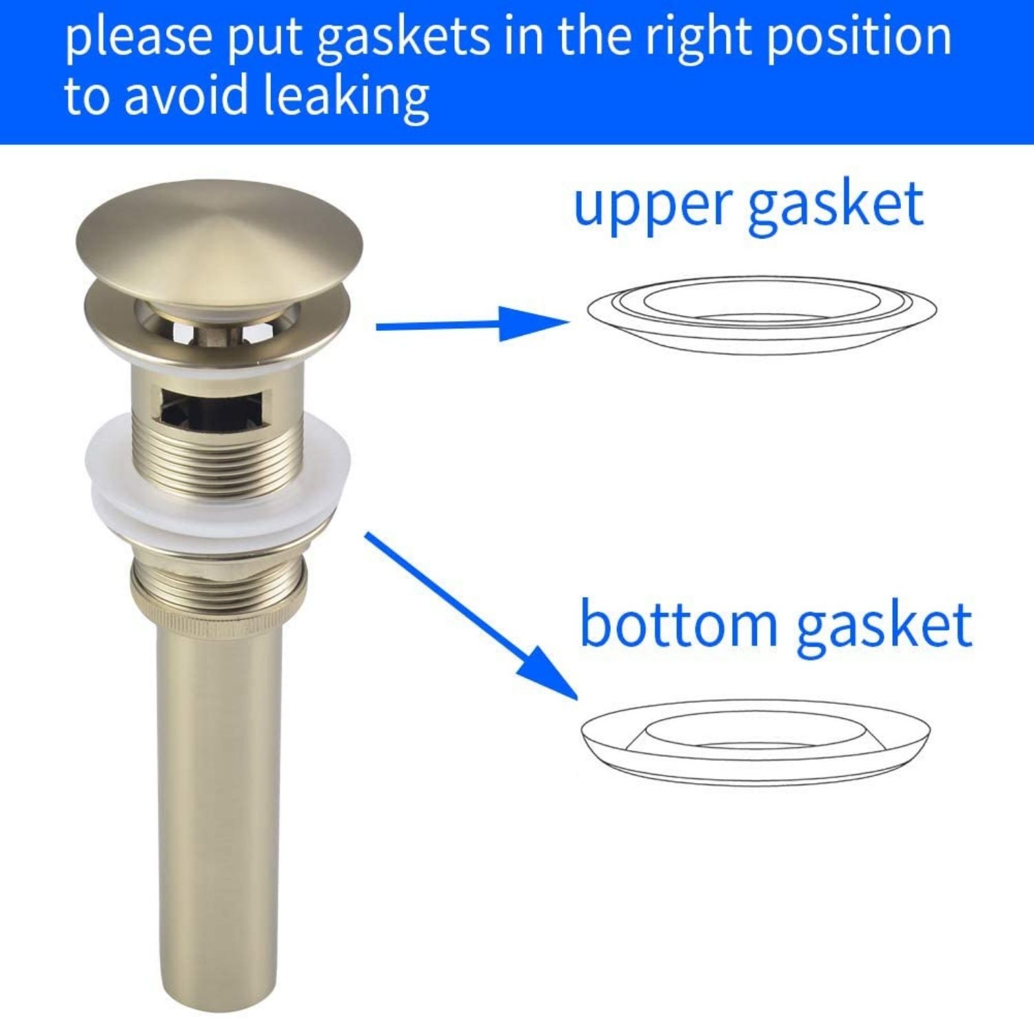 Brass Bathroom Vessel Vanity Sink Pop Up Drain Stopper with Overflow Lavatory Drain Assembly