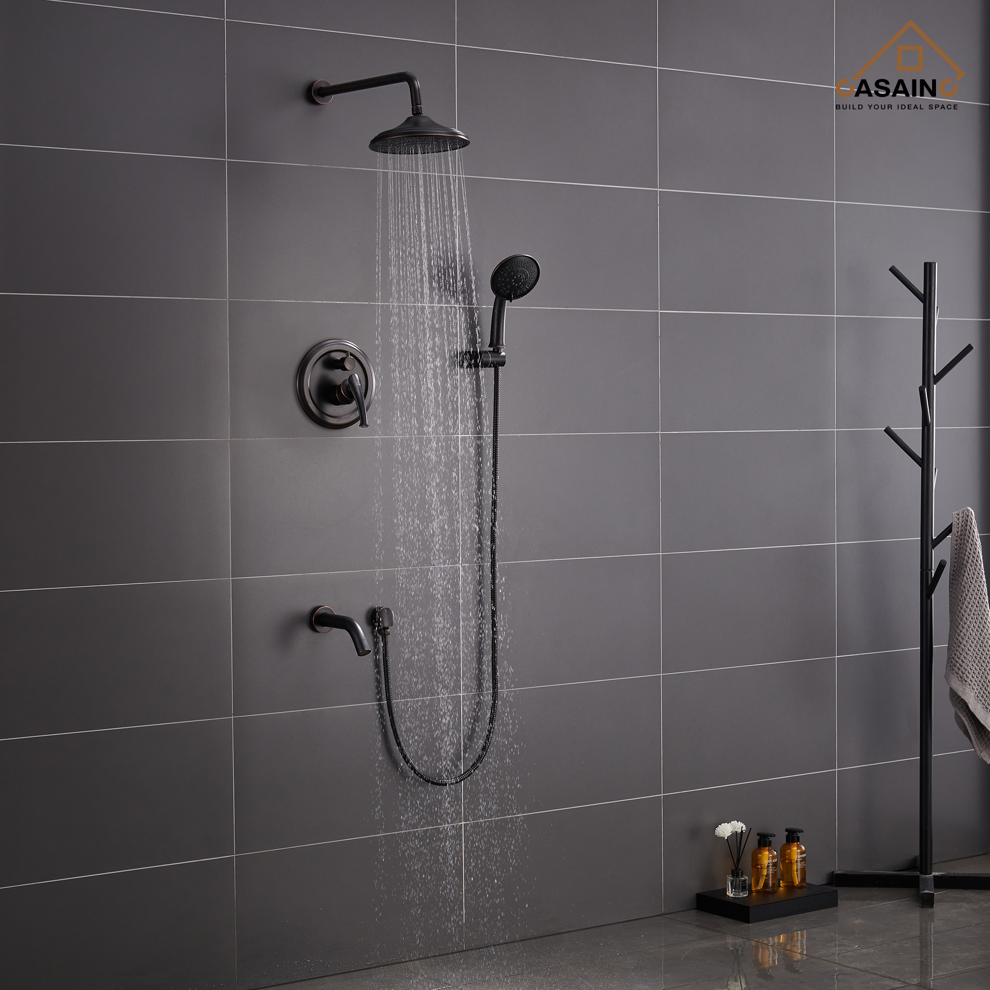 Duschsystem Mit 20 Cm Regenduschkopf & Handbrause – Gebürstetes Nickel, Messing, 3-Funktionen (Regen, Hand, Wannenarmatur)