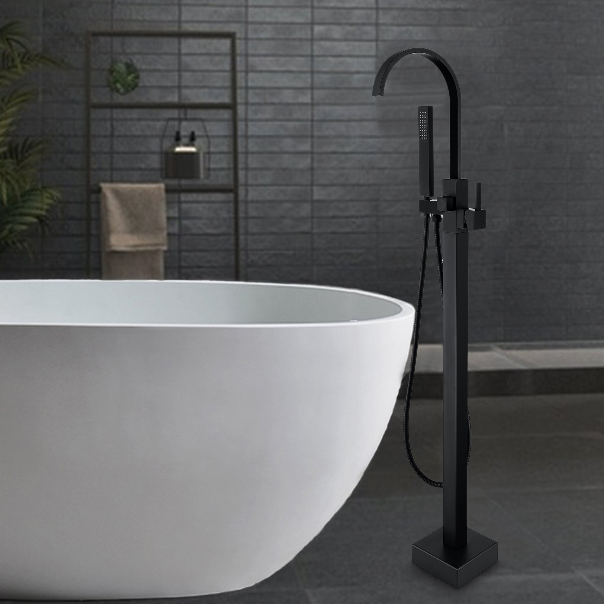 CASAINC Single-Handle Floor-Mounted Bathtub Faucet High Flow Bathroom Tub Filler with Hand Shower-CASAINC