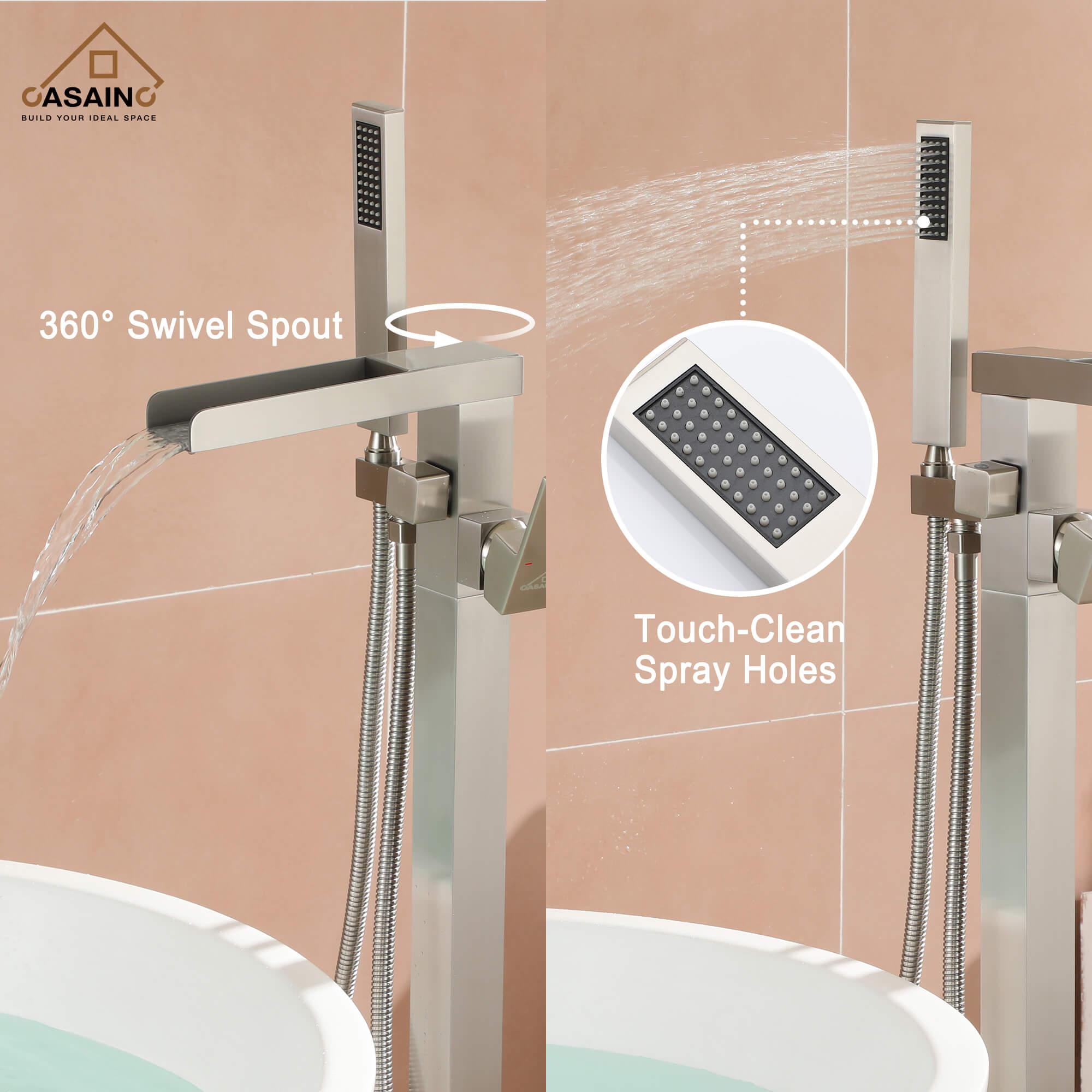 CASAINC 1-Handle Freestanding Bathtub Faucet with Hand Shower