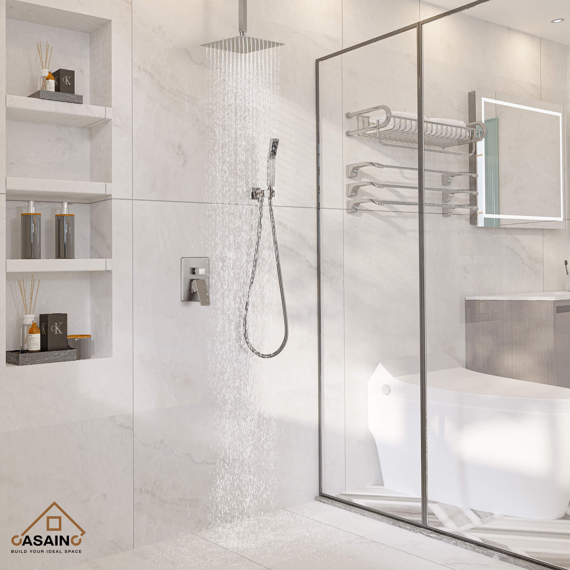 CASAINC 2-Function Shower System with Handheld Shower in Brushed Nickel/Matte Black