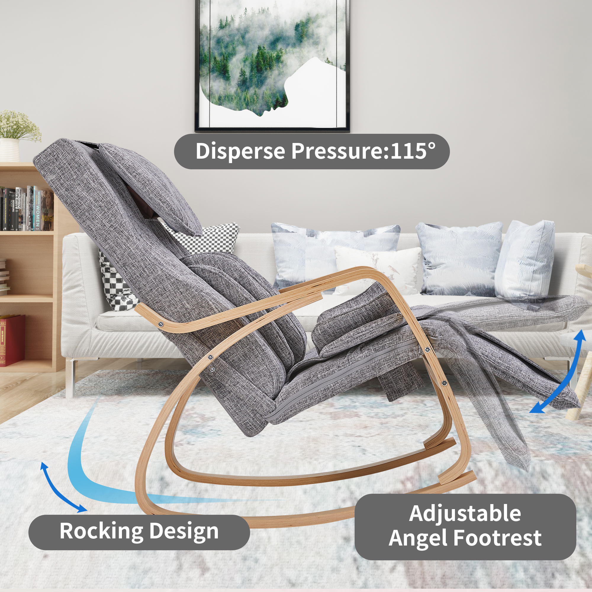 Full massage function-Air pressure-Comfortable Relax Rocking Chair, Lounge Chair Relax Chair with Cotton Fabric Cushion ， White and gray-CASAINC