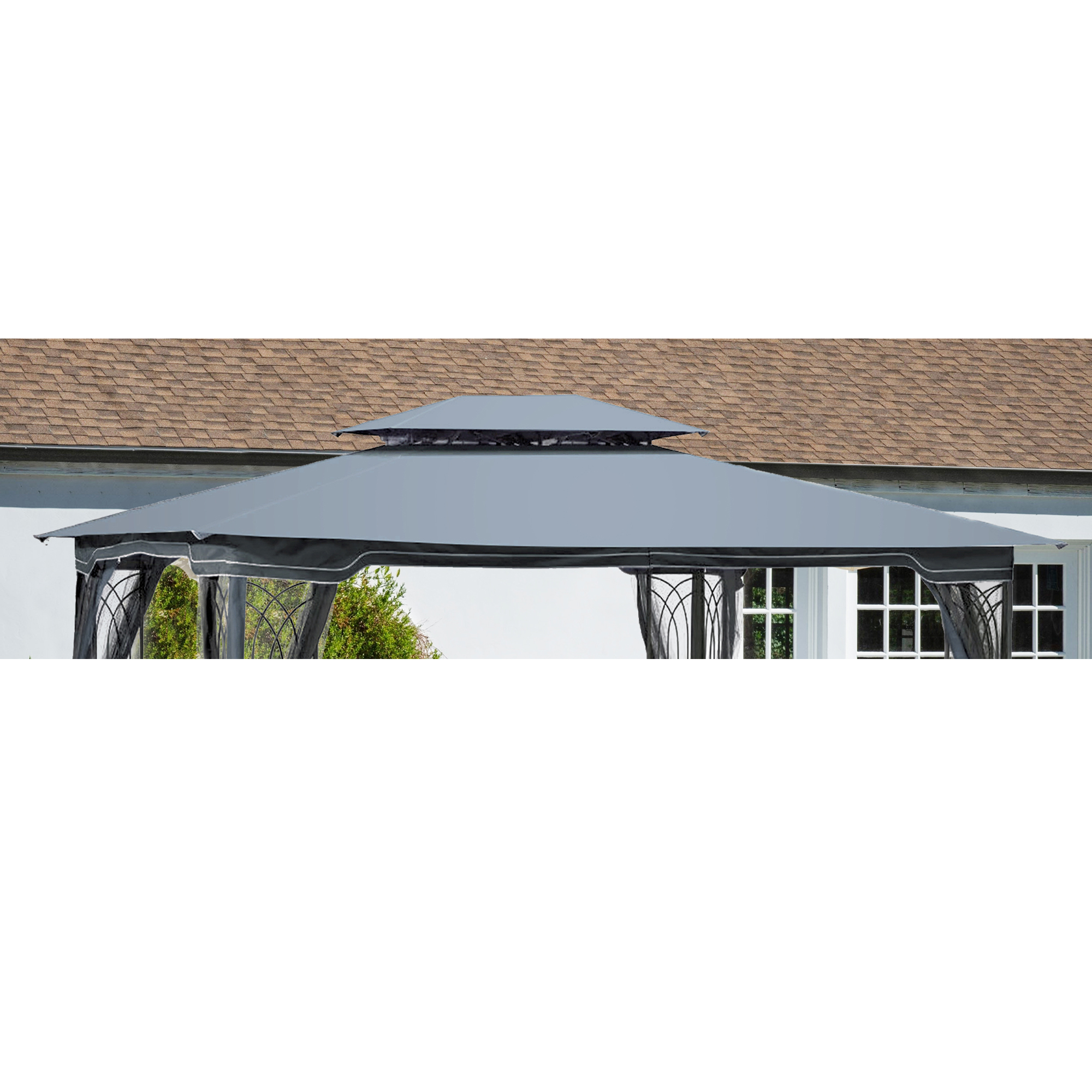13x10 Ft Patio Double Roof Gazebo Replacement Canopy Top Fabric, Gray-CASAINC