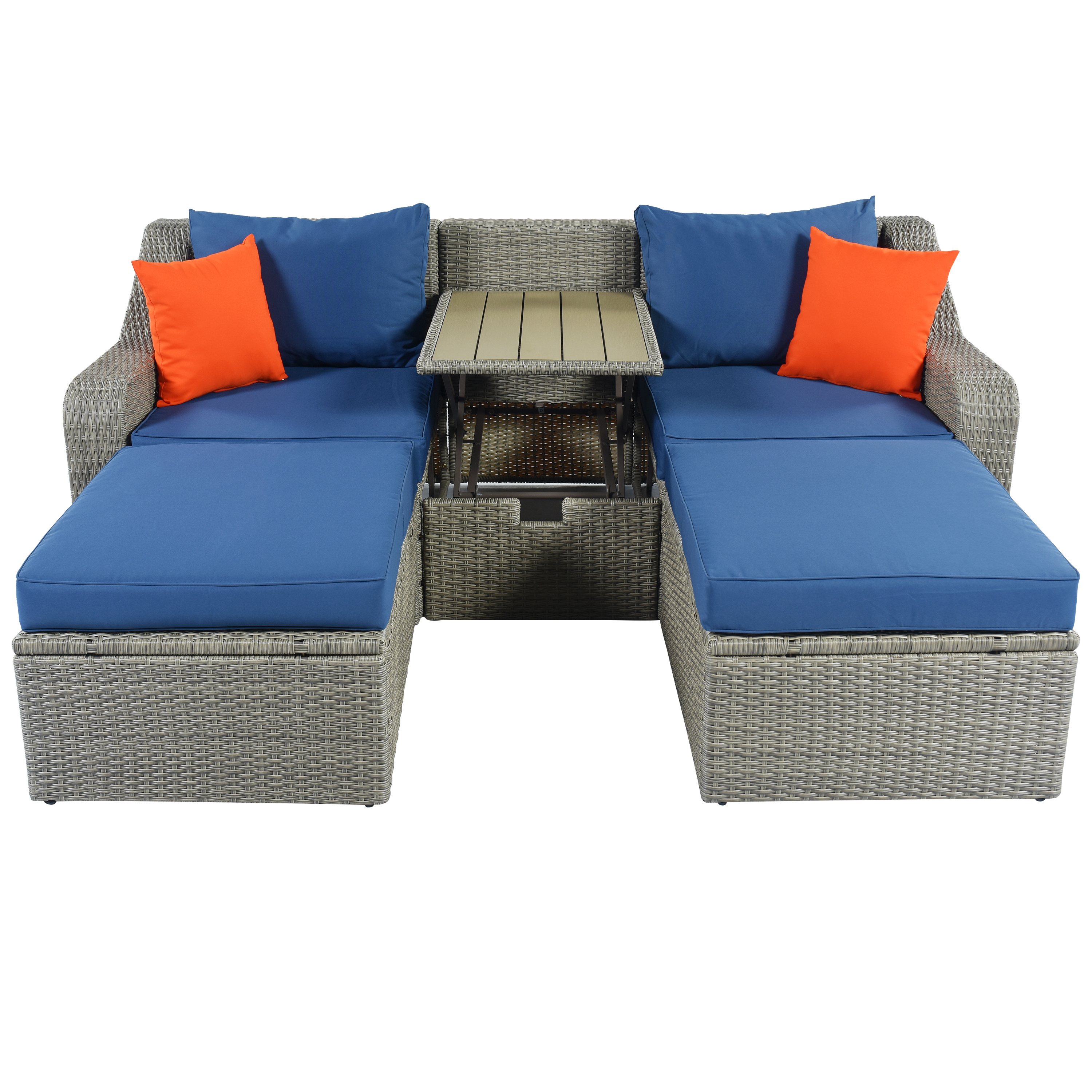  Patio Furniture Sets, 3-Piece Patio Wicker Sofa with  Cushions, Pillows, Ottomans and Lift Top Coffee Table-CASAINC