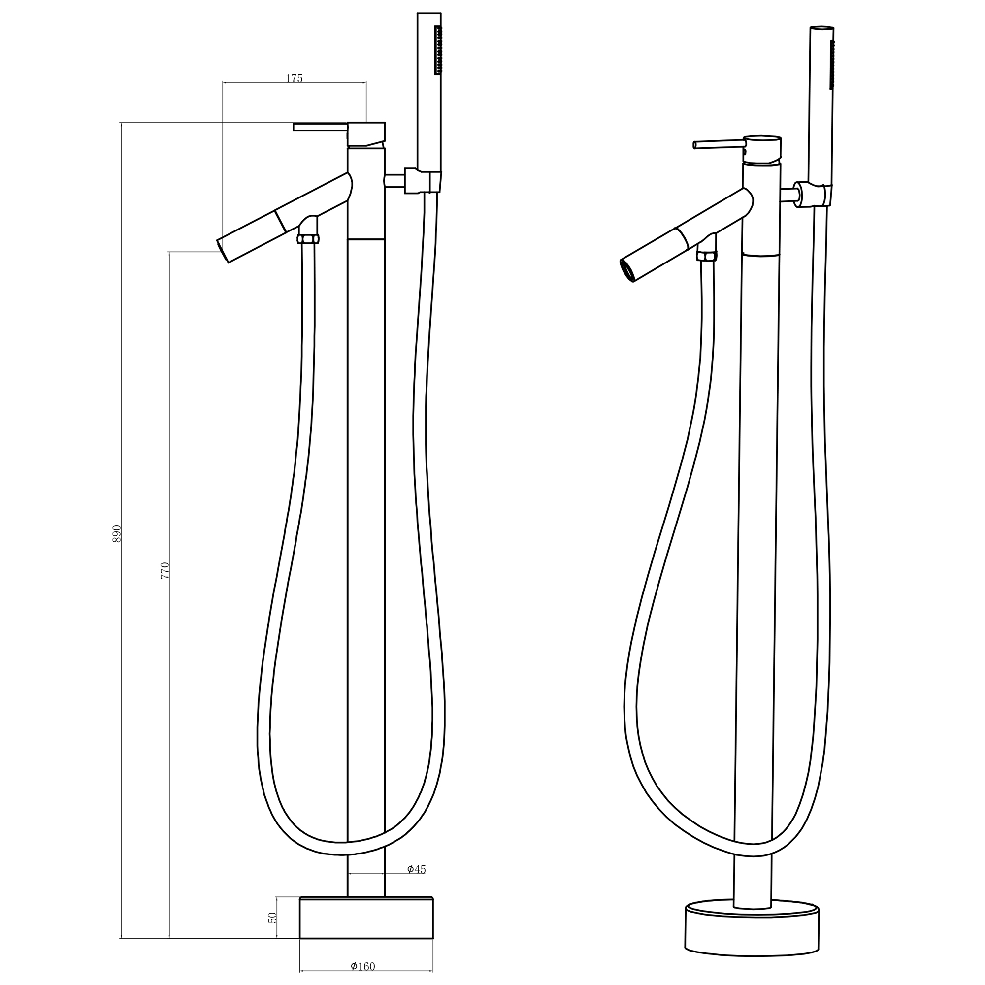 Freestanding Single-Handle Bathtub Faucet with Hand Shower-CASAINC
