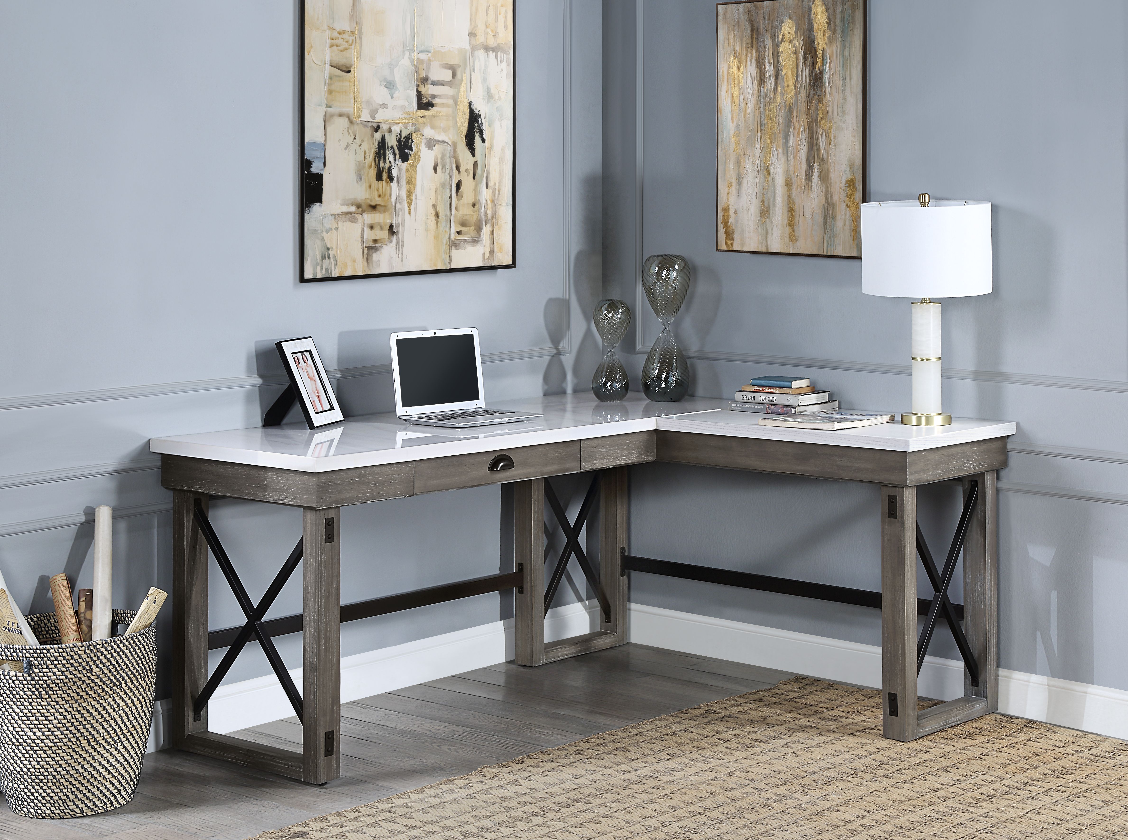 ACME Talmar Writing Desk w/Lift Top in Marble Top & Weathered Gray Finish-CASAINC