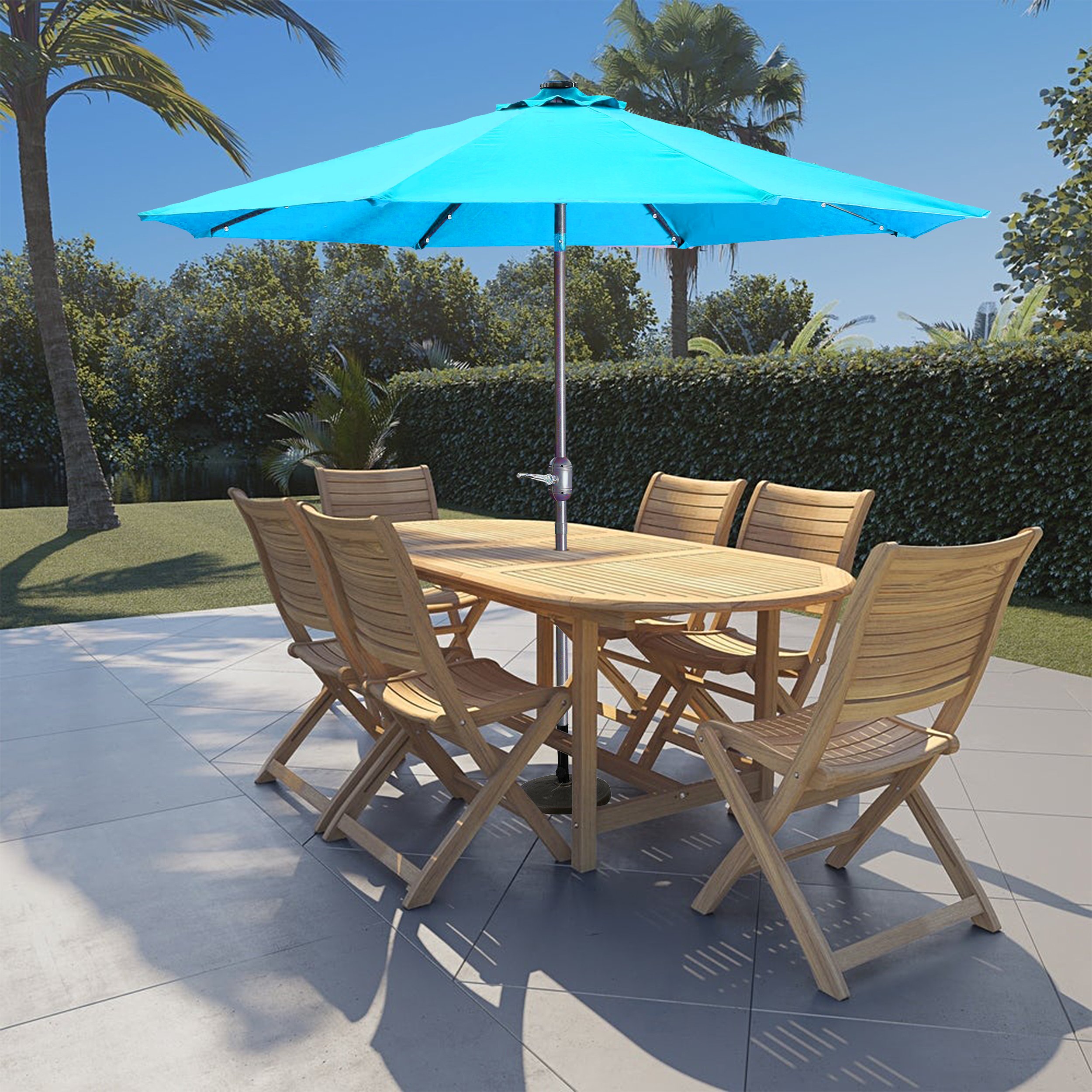 Casainc Outdoor Patio 9 ft. Aluminum Tilt Half Beach Umbrella in Lake Blue Without Base-CASAINC