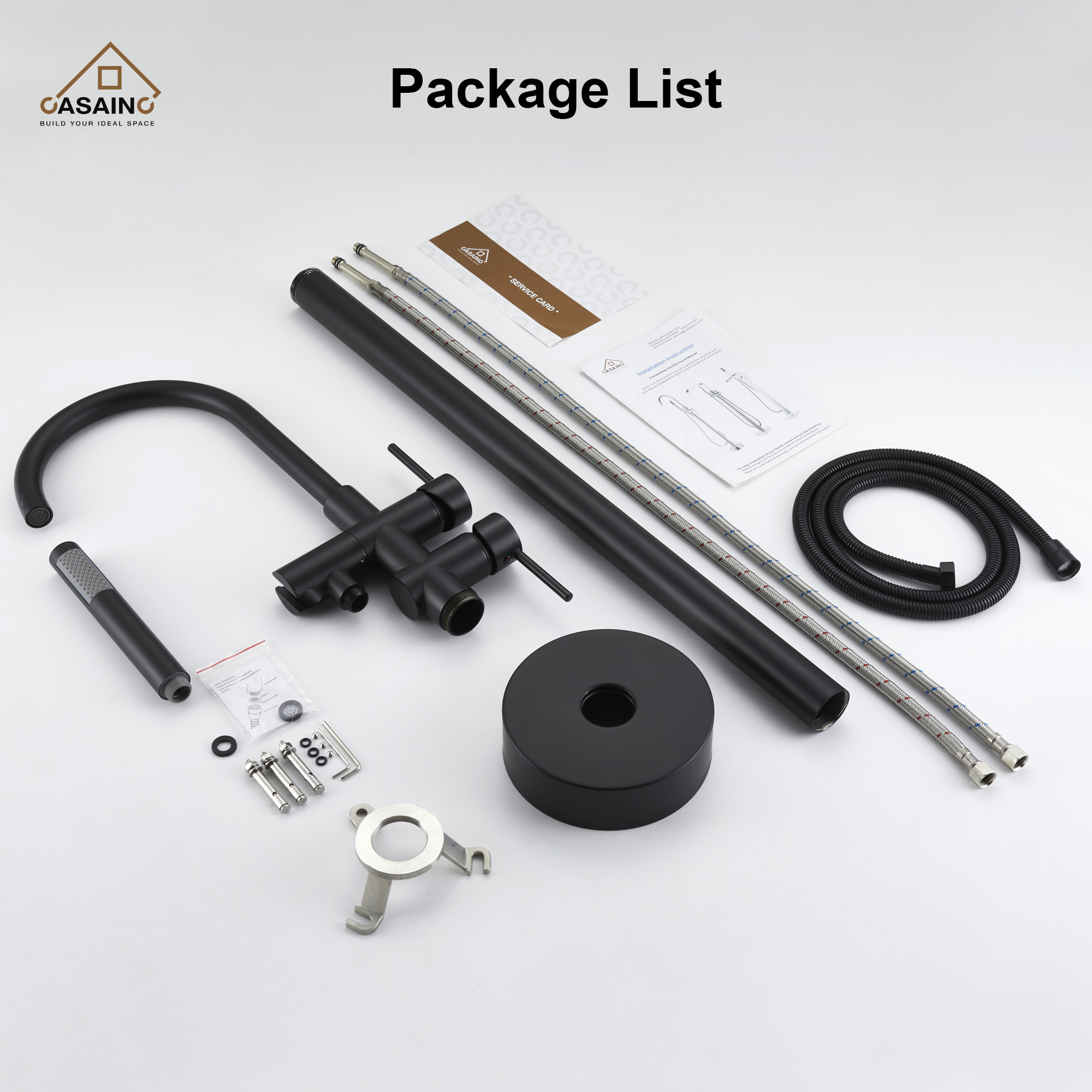 CASAINC Double-Handles Floor-Mount Freestanding Tub Filler with Handshower