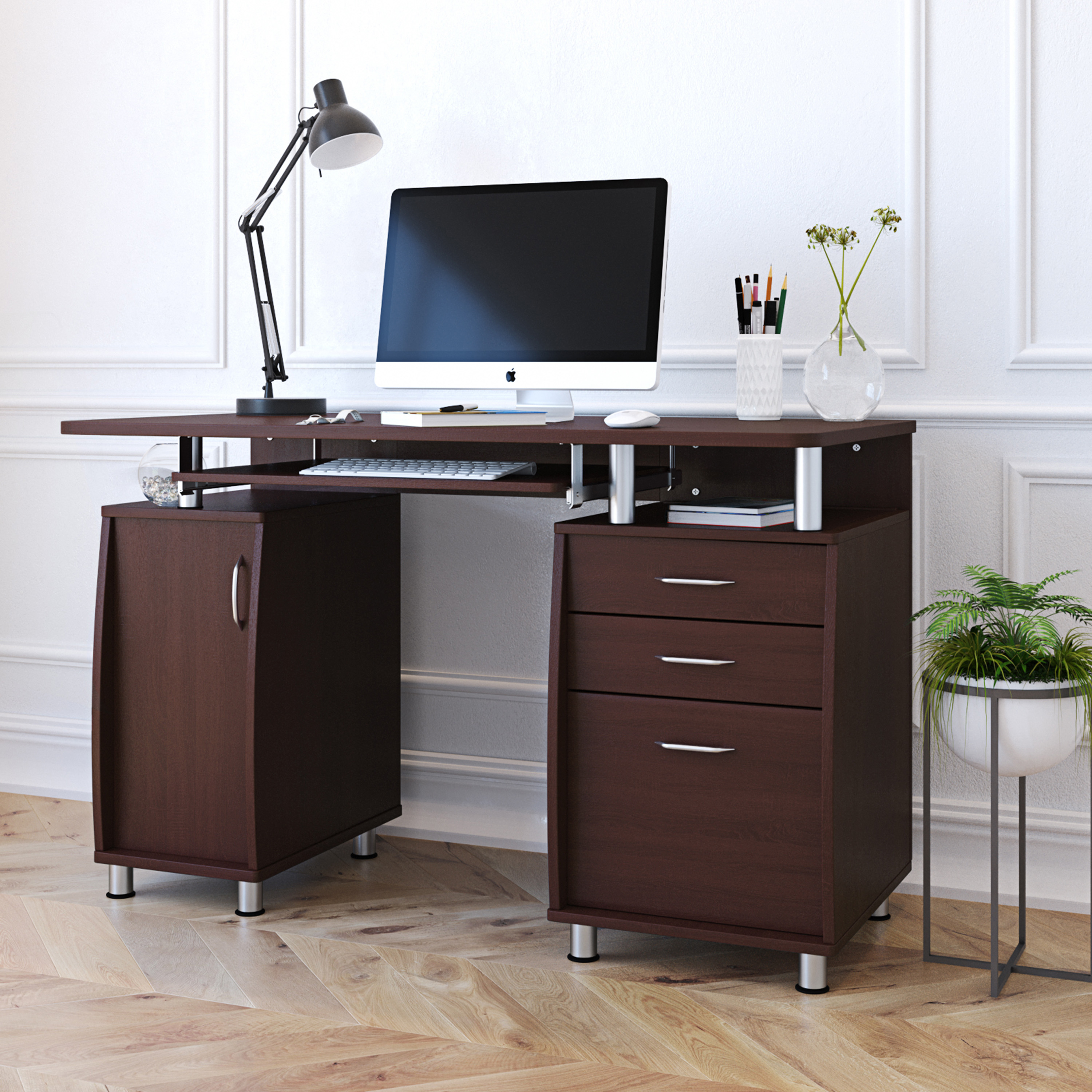 Techni Mobili Complete Workstation Computer Desk with Storage, Chocolate-CASAINC