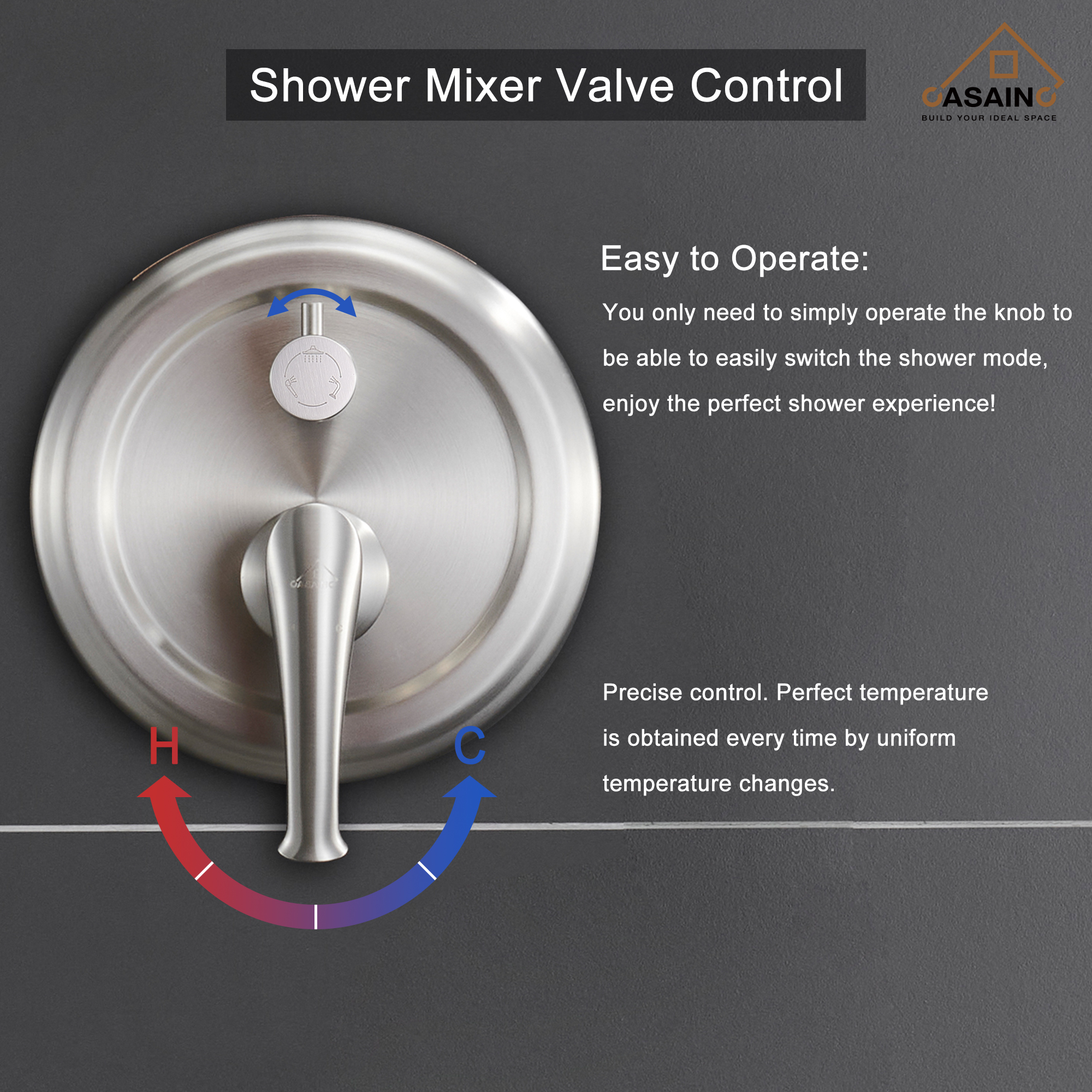 CASAINC 8.3 inch Wall-mounted rain shower faucet with pressure balanced valve