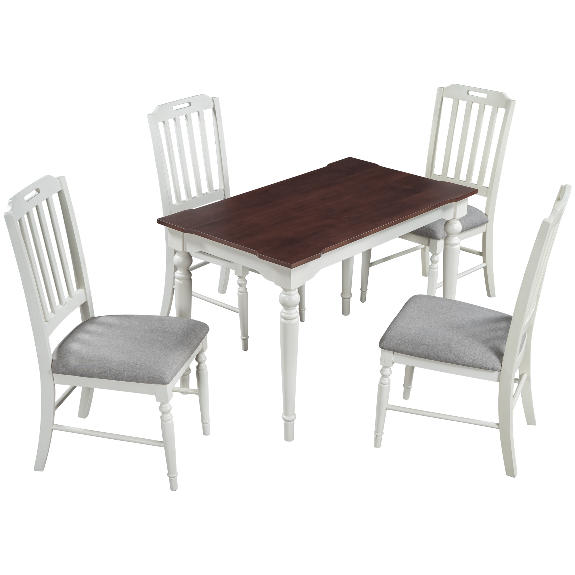 Mid-Century Farmhouse Wood 5-Piece Dining Table Set with 4 Padded Dining Chairs, White-CASAINC