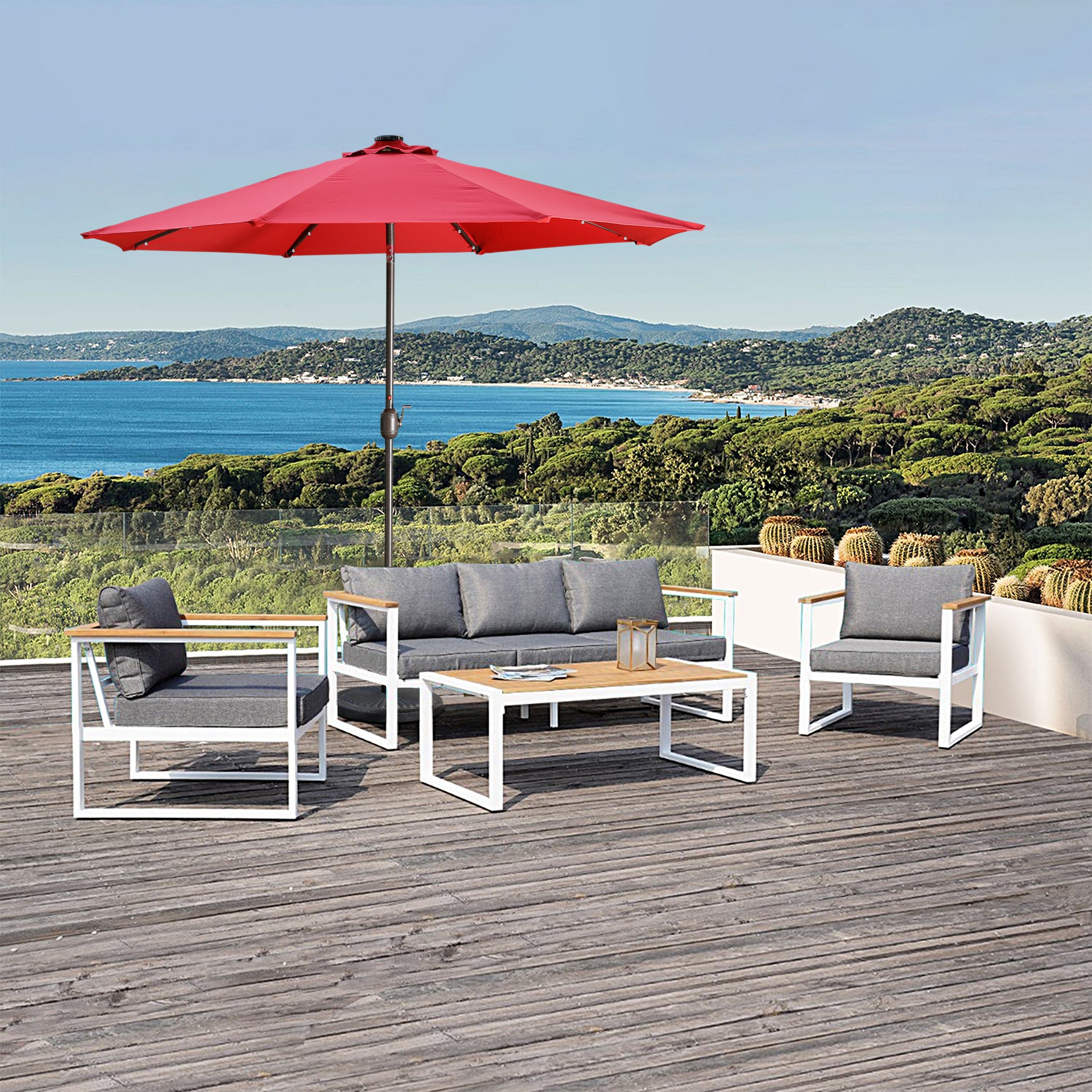 Casainc Outdoor Patio 9 ft. Aluminum Tilt Half Beach Umbrella in Red Without Base-CASAINC