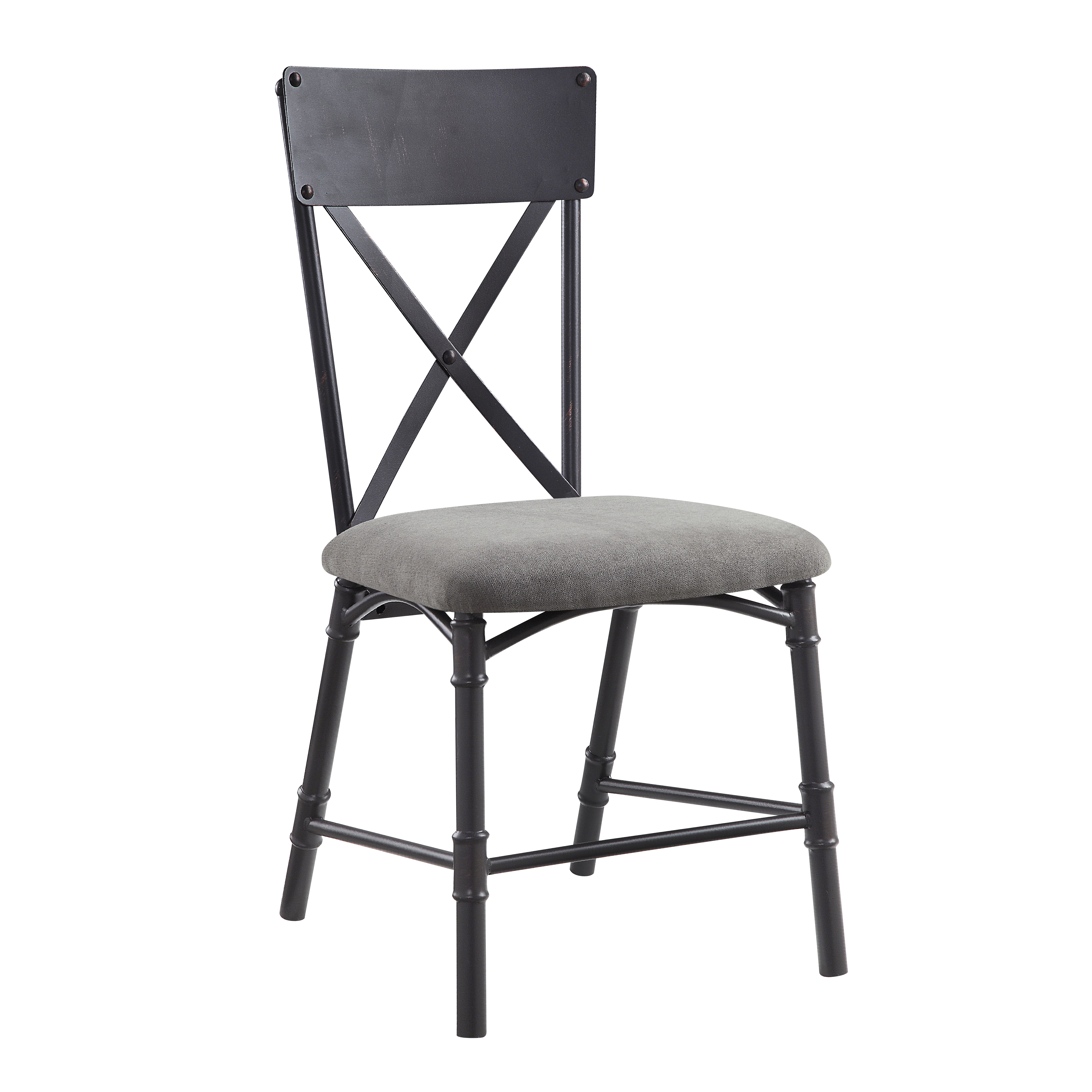 ACME Edina Side Chair (Set-2), Gray Fabric, Oak Sandy Black Finish