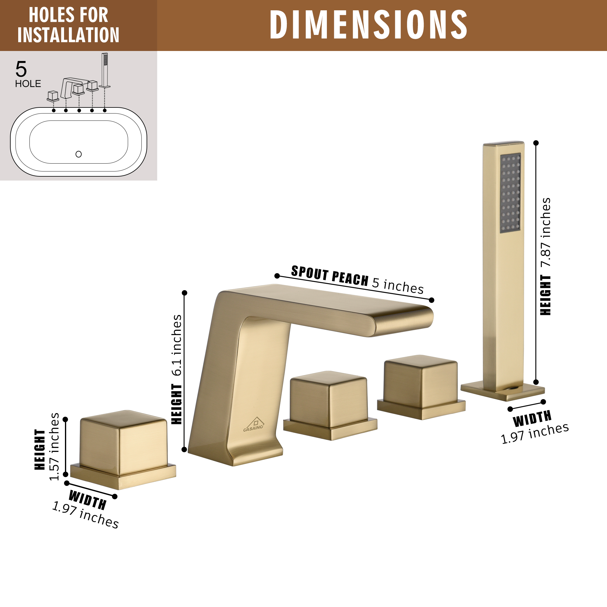 CASAINC Hot Sale 5 hole Bathtub Faucet With Handheld Shower Head