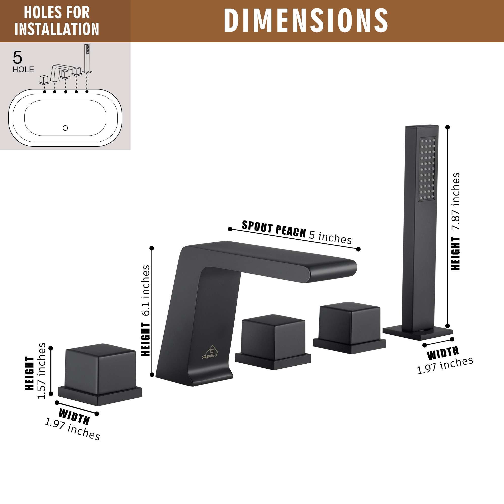 CASAINC Hot Sale 5 hole Bathtub Faucet With Handheld Shower Head