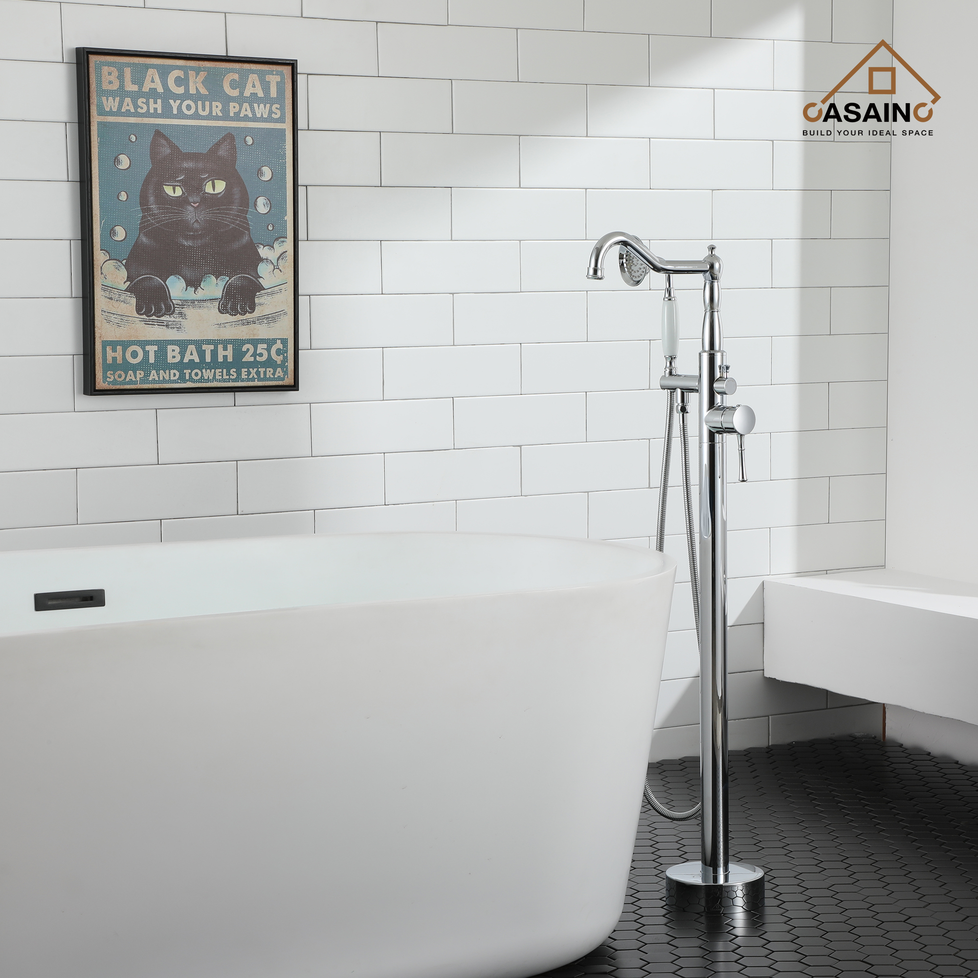 CASAINC Single Handle Classical Freestanding Bathtub Faucet with Hand Shower Hand