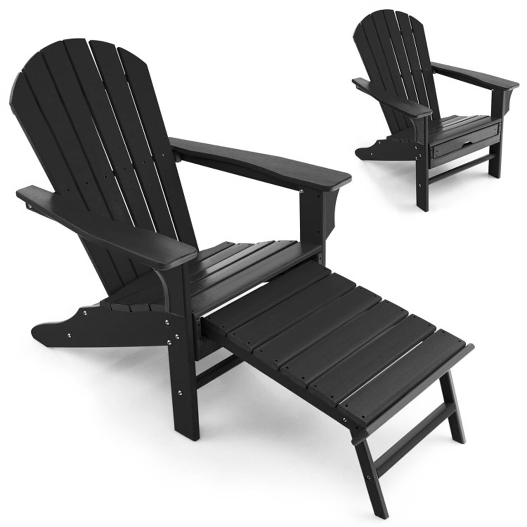 Patio HDPE Adirondack Chair with Retractable Ottoman