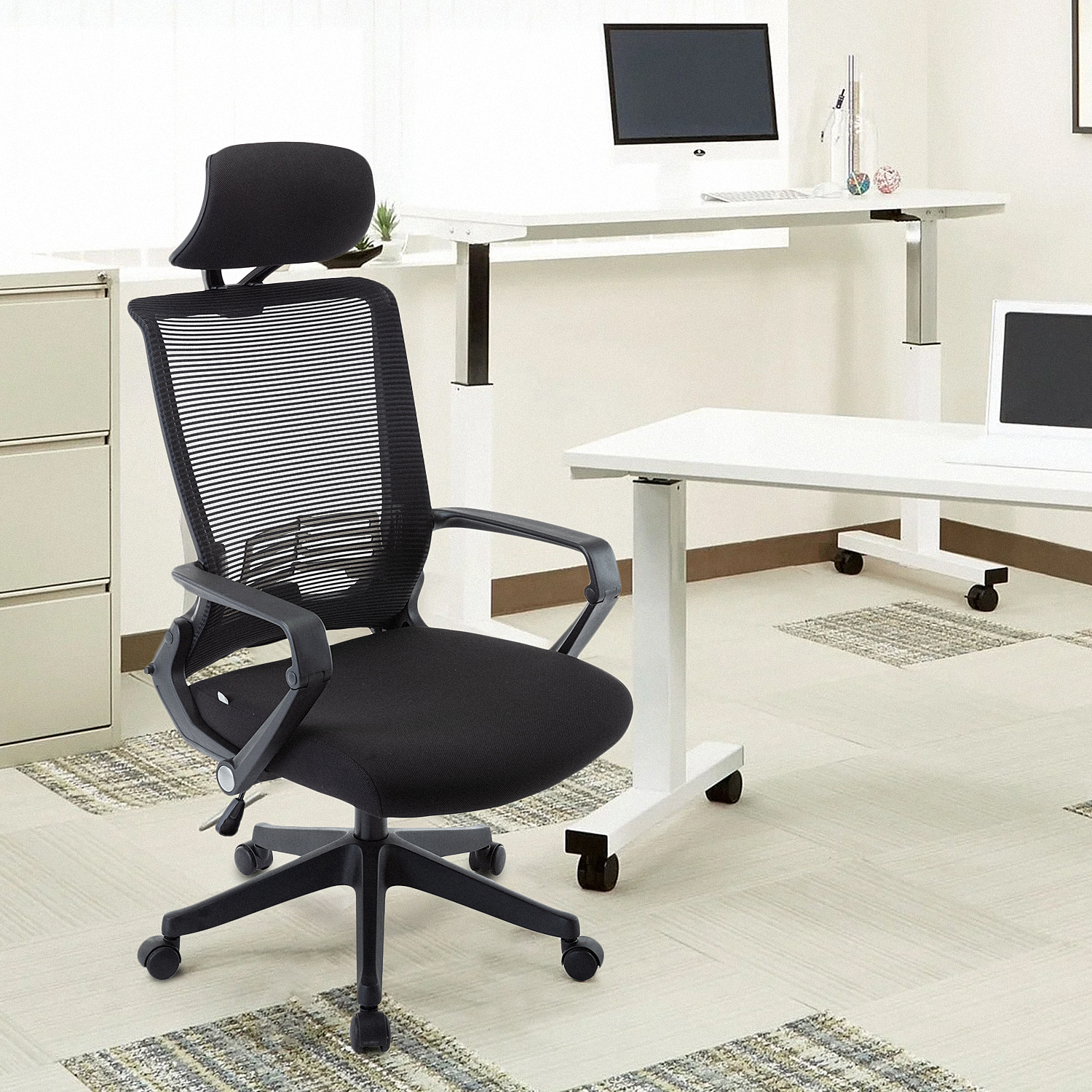Mesh Office Chair, High Back Chair - Adjustable Headrest with Arms, Lumbar Support-CASAINC